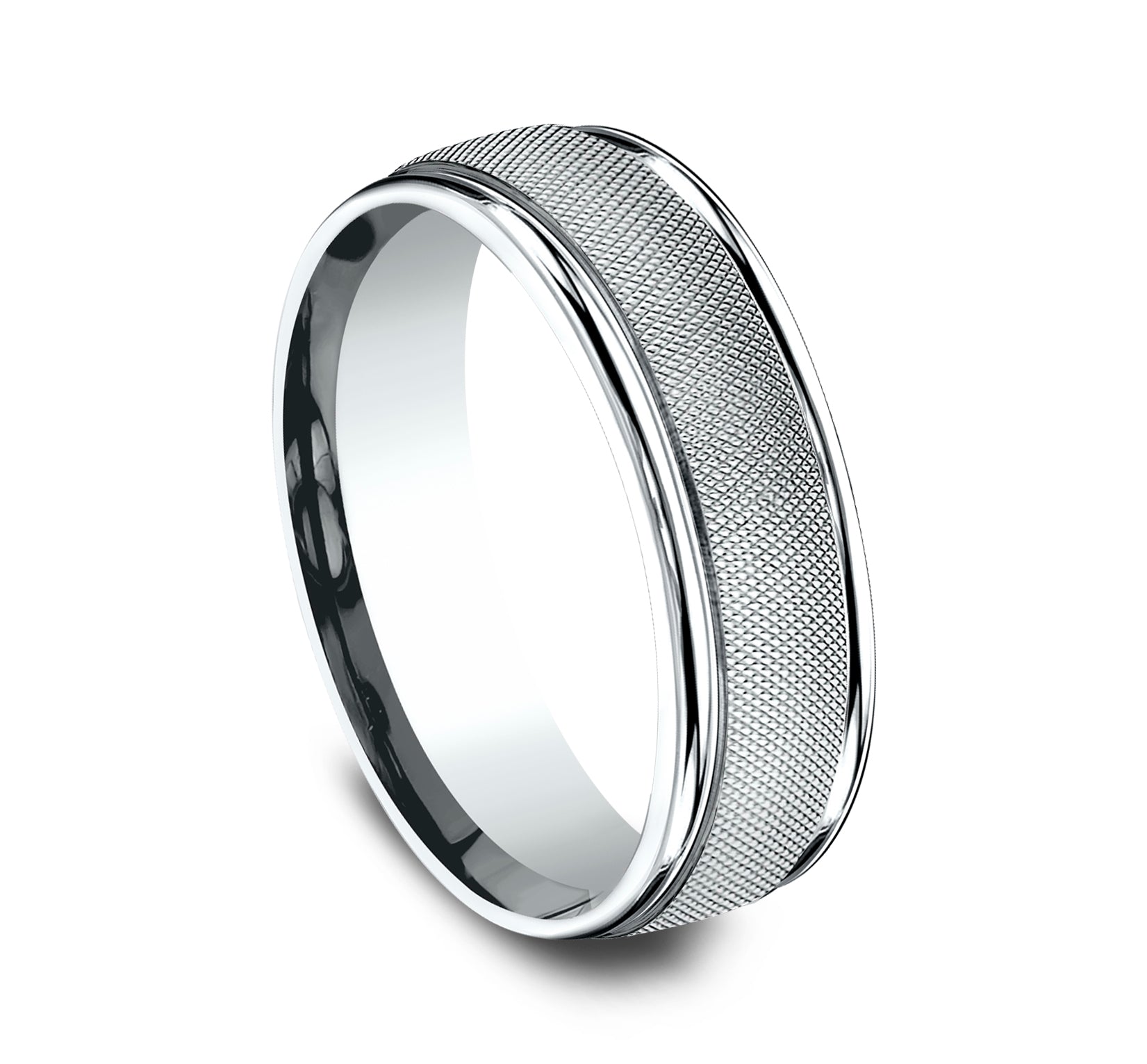 THE FIORE 7mm, Comfort fit, 14K White Gold, Florentine finished center, polished round edges