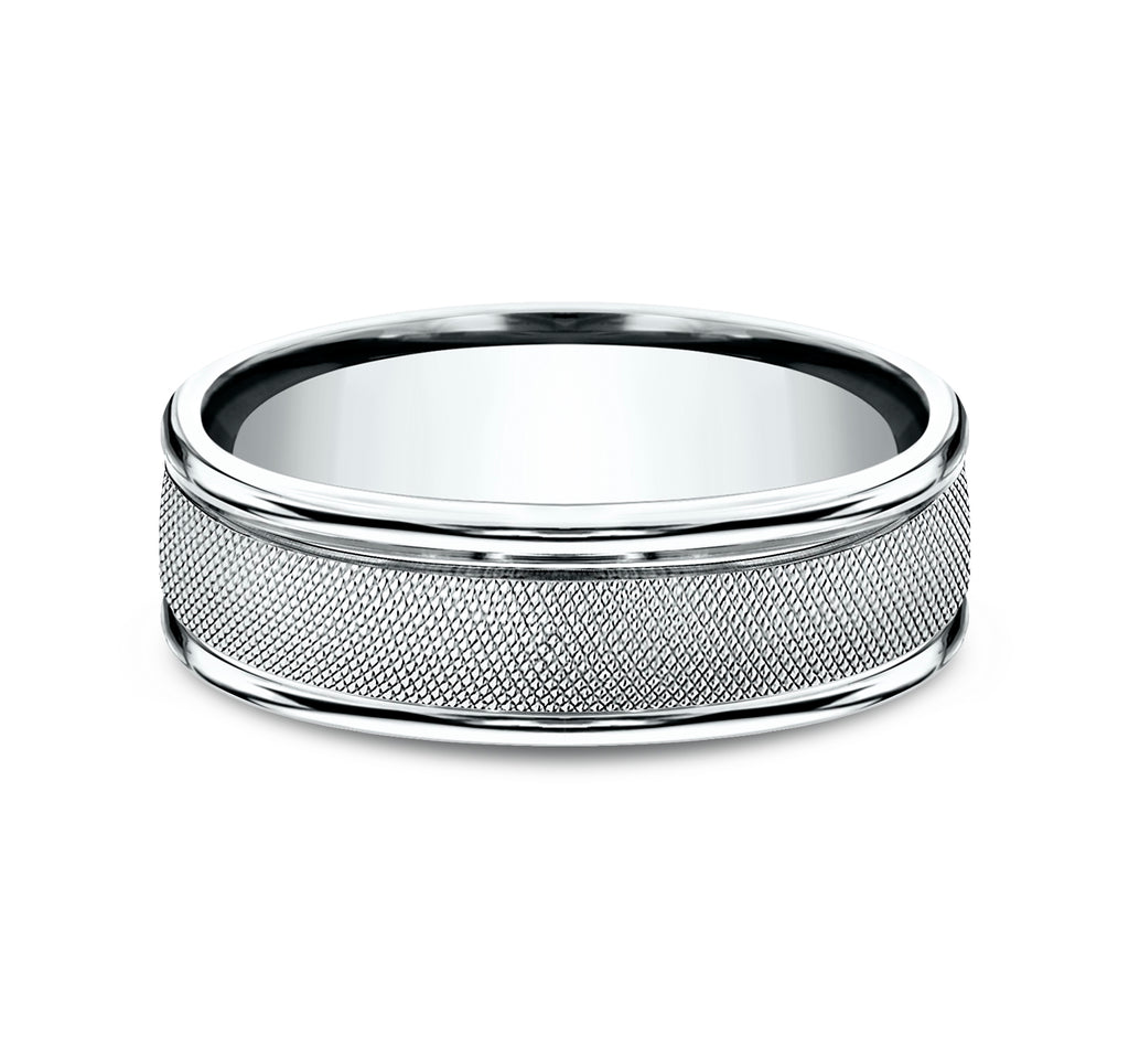 THE FIORE 7mm, Comfort fit, 14K White Gold, Florentine finished center, polished round edges