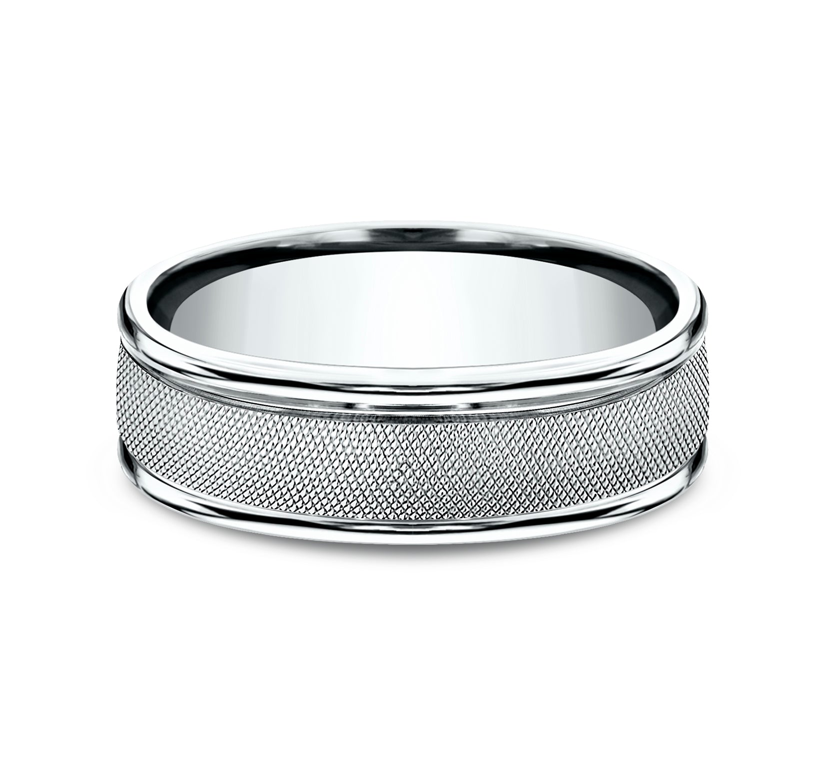 THE FIORE 7mm, Comfort fit, 14K White Gold, Florentine finished center, polished round edges
