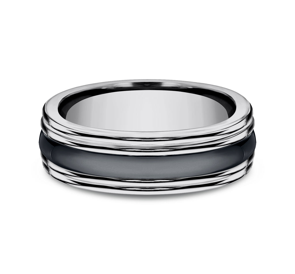 THE WRAITH 7mm, Comfort fit, Tungsten and Black Ceramic, Polished center, polished double cut round edges