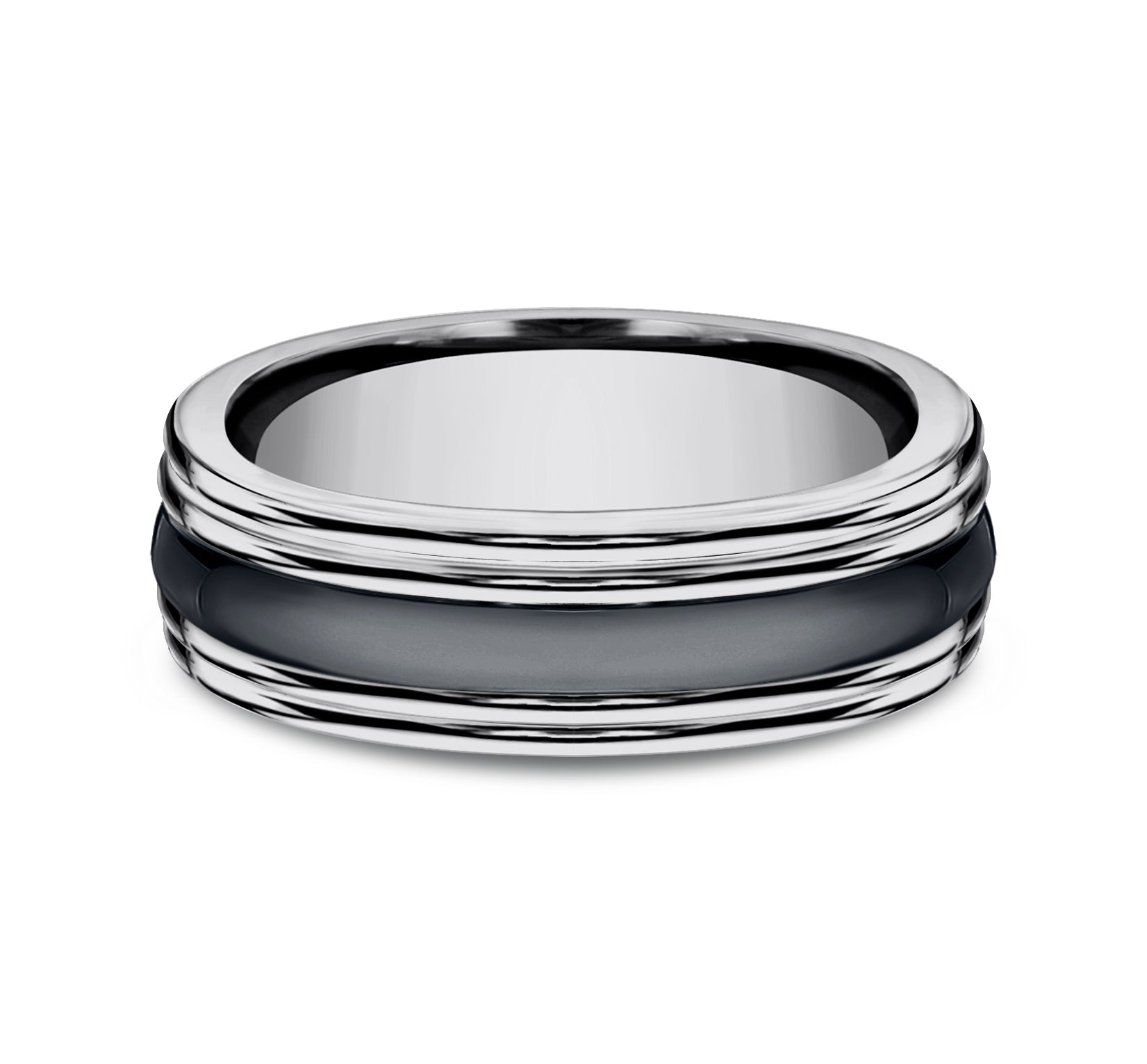 THE WRAITH 7mm, Comfort fit, Tungsten and Black Ceramic, Polished center, polished double cut round edges