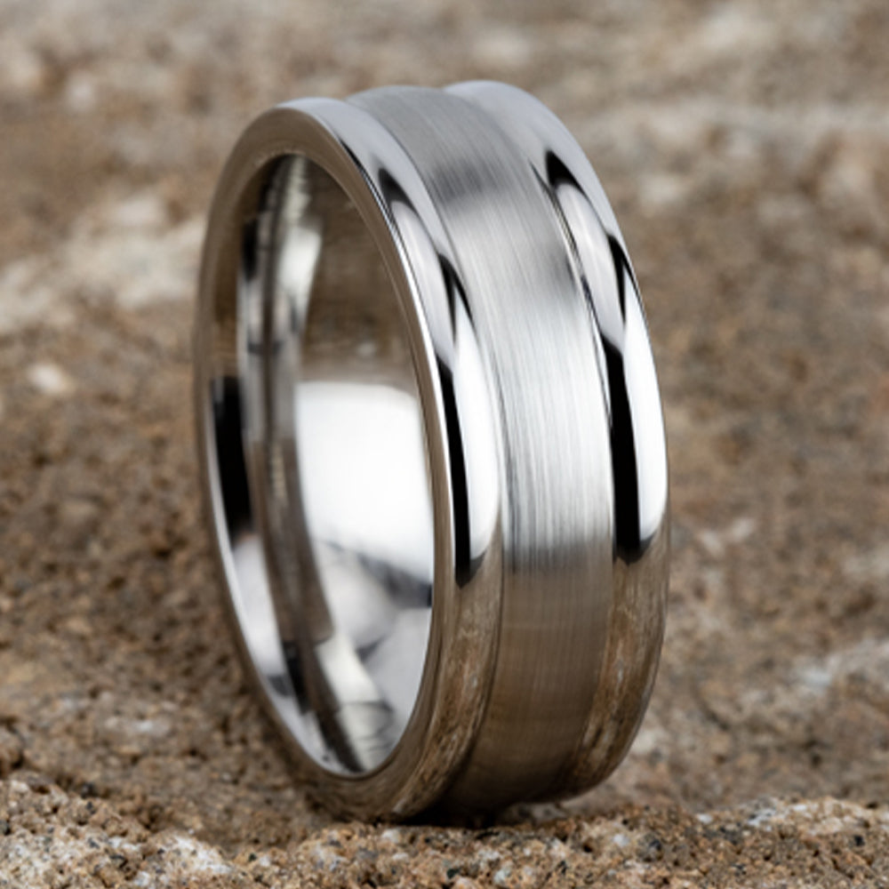 THE WASHINGTON 8mm, Comfort fit, White Cobalt, Satin center, polished round edges
