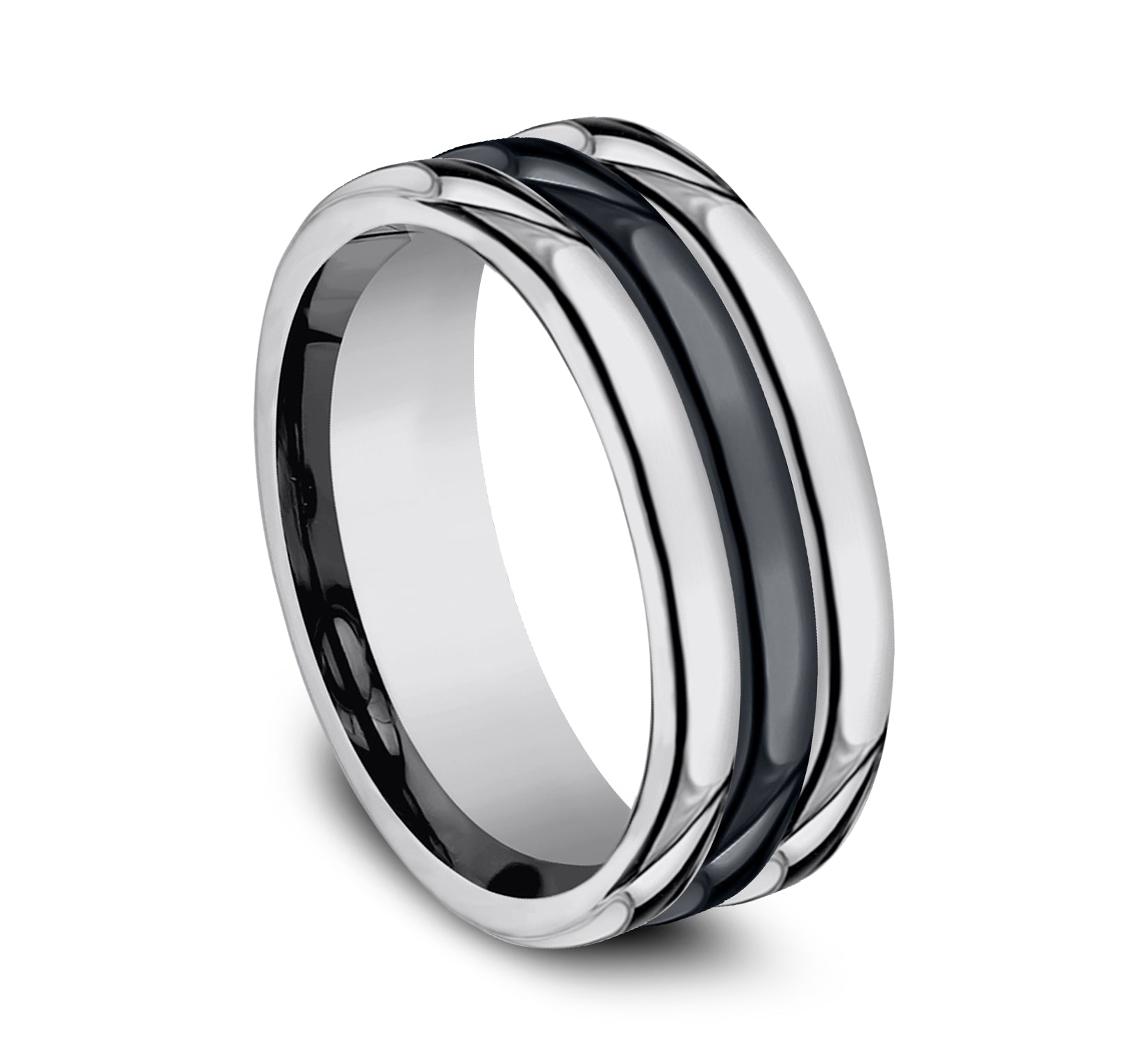THE SPECTER 8mm, Comfort fit, Tungsten and Black Ceramic, Polished rounded center, polished thick round edges
