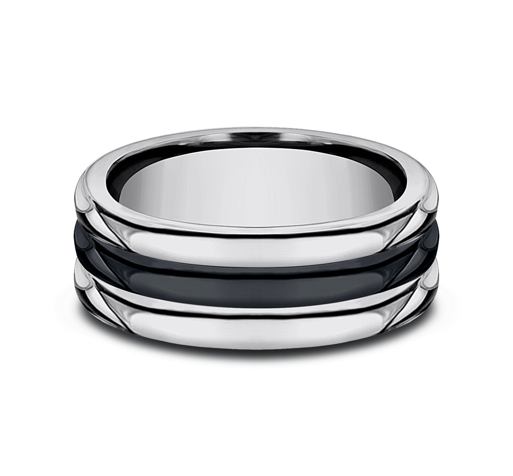 THE SPECTER 8mm, Comfort fit, Tungsten and Black Ceramic, Polished rounded center, polished thick round edges