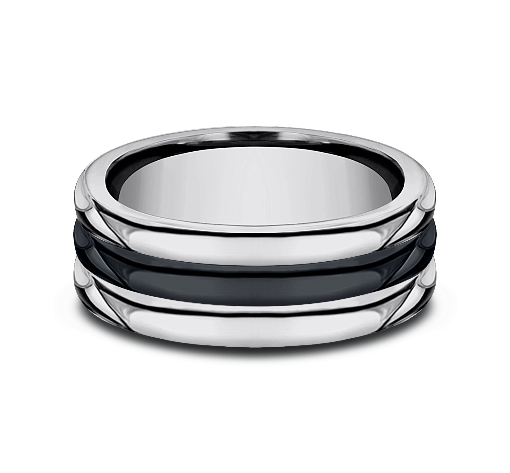THE SPECTER 8mm, Comfort fit, Tungsten and Black Ceramic, Polished rounded center, polished thick round edges