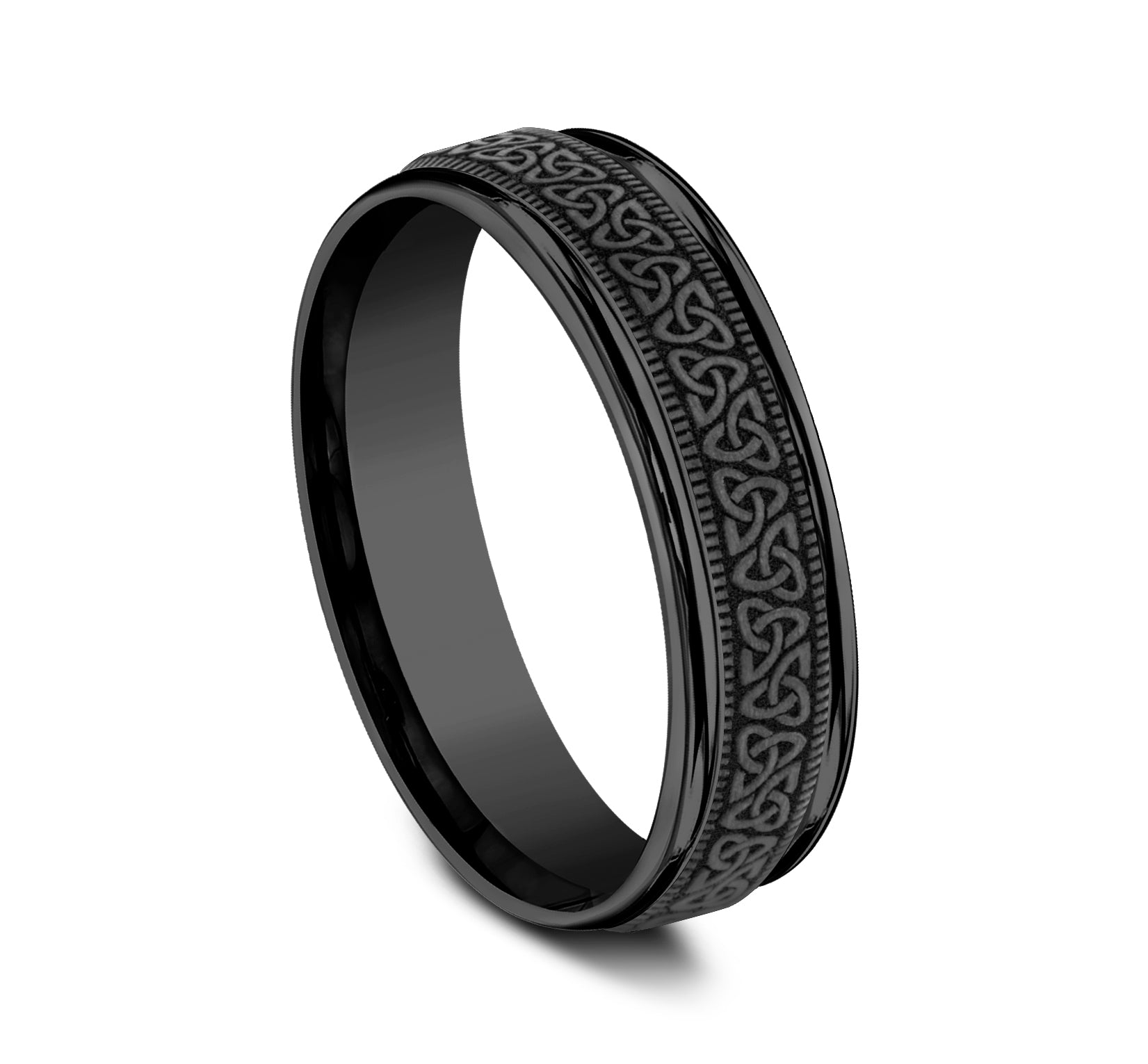THE DUBLIN 6mm, Comfort fit, Black Titanium, Celtic knot pattern, milgrain detailing, polished round edges