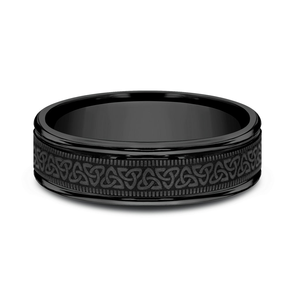 THE DUBLIN 6mm, Comfort fit, Black Titanium, Celtic knot pattern, milgrain detailing, polished round edges