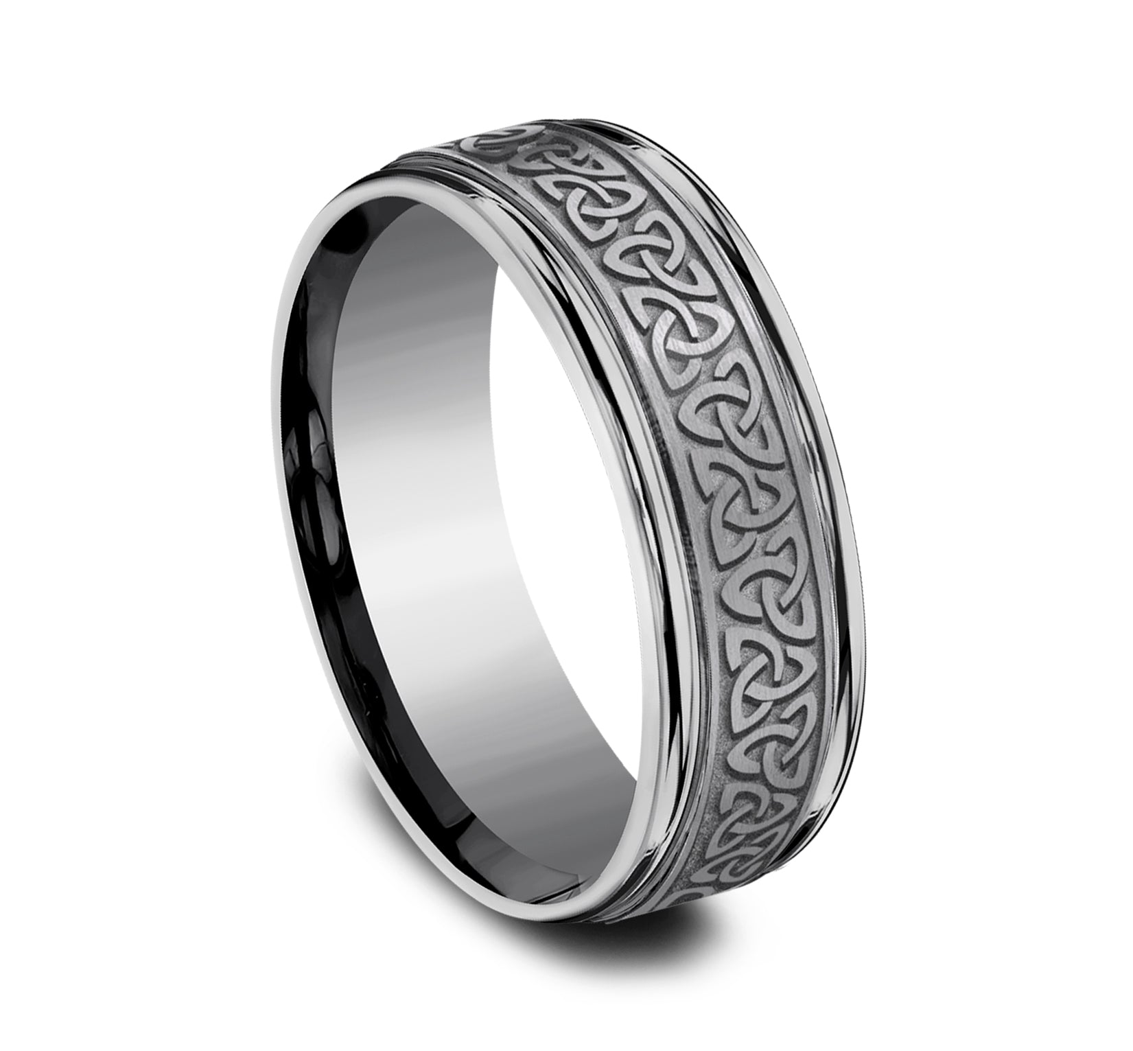THE LIMERICK 7mm, Comfort fit, Grey Tantalum, Celtic knot pattern, polished round edges