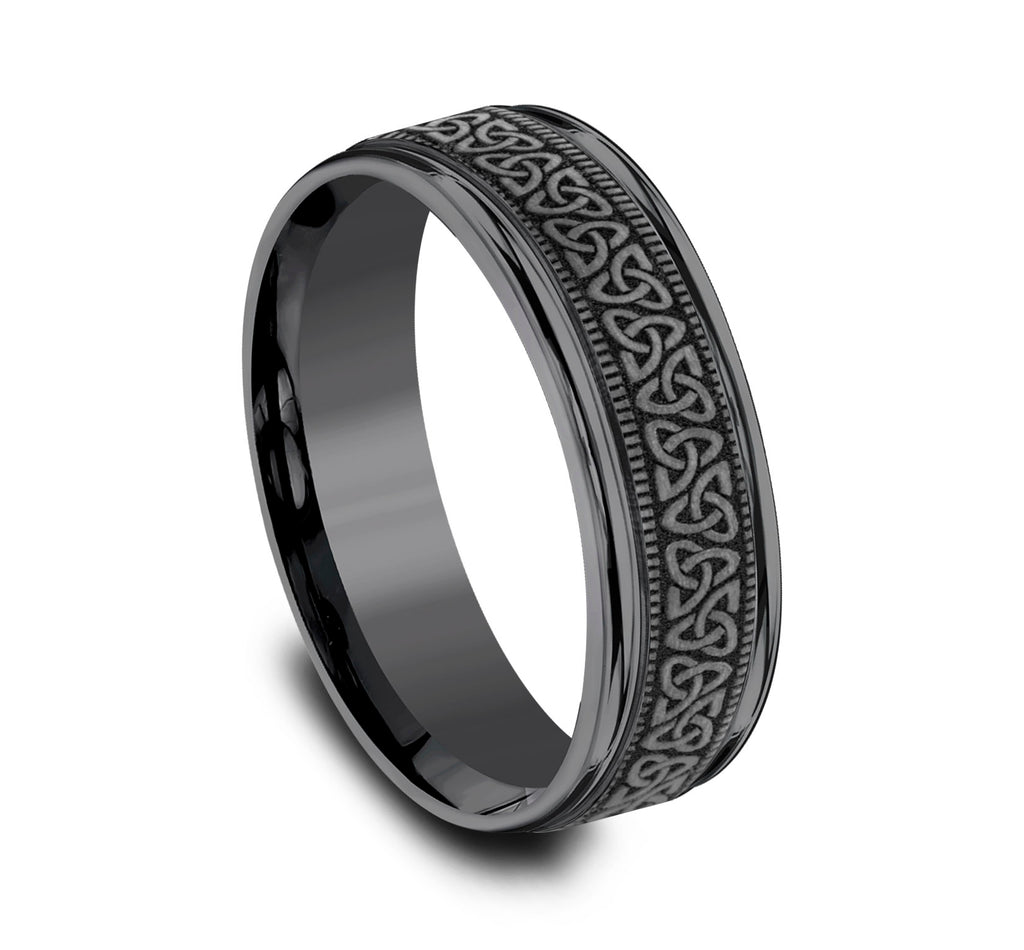 THE DUBLIN 7mm, Comfort fit, Darkened Tantalum, Celtic knot pattern, milgrain detailing, polished round edges