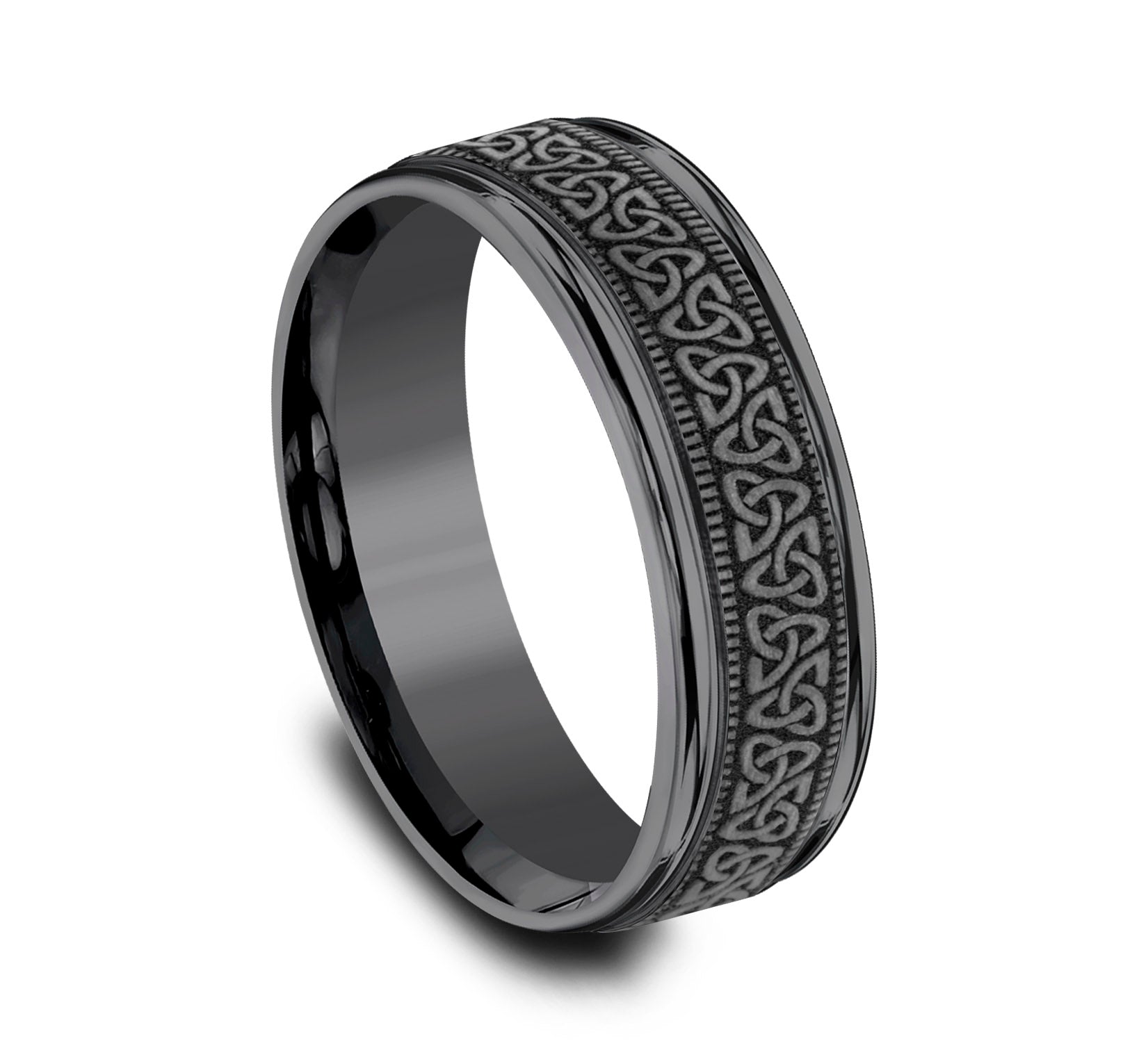 THE DUBLIN 7mm, Comfort fit, Darkened Tantalum, Celtic knot pattern, milgrain detailing, polished round edges