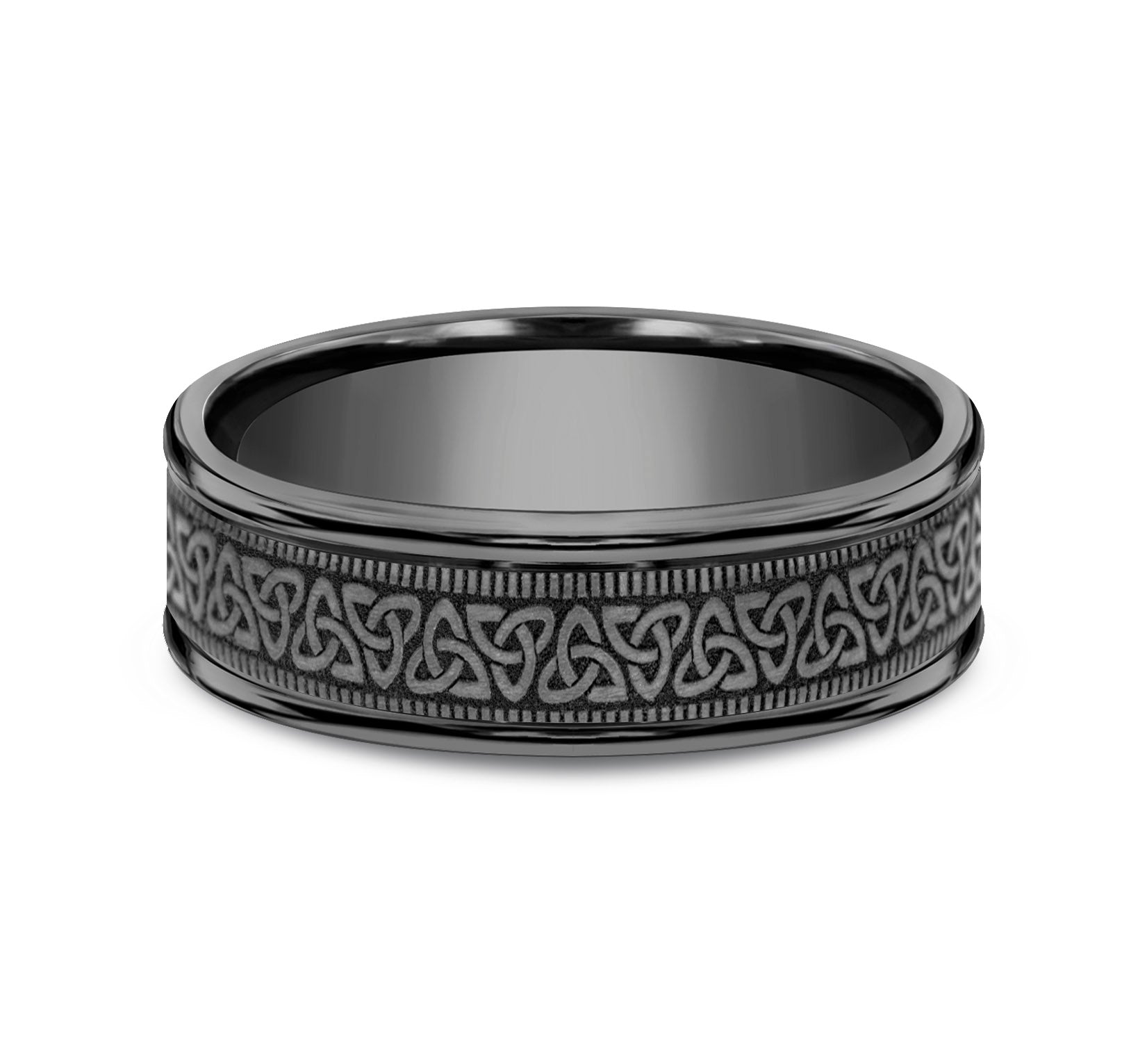THE DUBLIN 7mm, Comfort fit, Darkened Tantalum, Celtic knot pattern, milgrain detailing, polished round edges