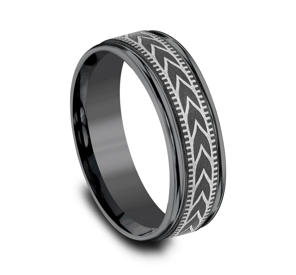 THE ARROW 7mm, Comfort fit, Darkened Tantalum, Wheat pattern with milgrain detail, polished round edges