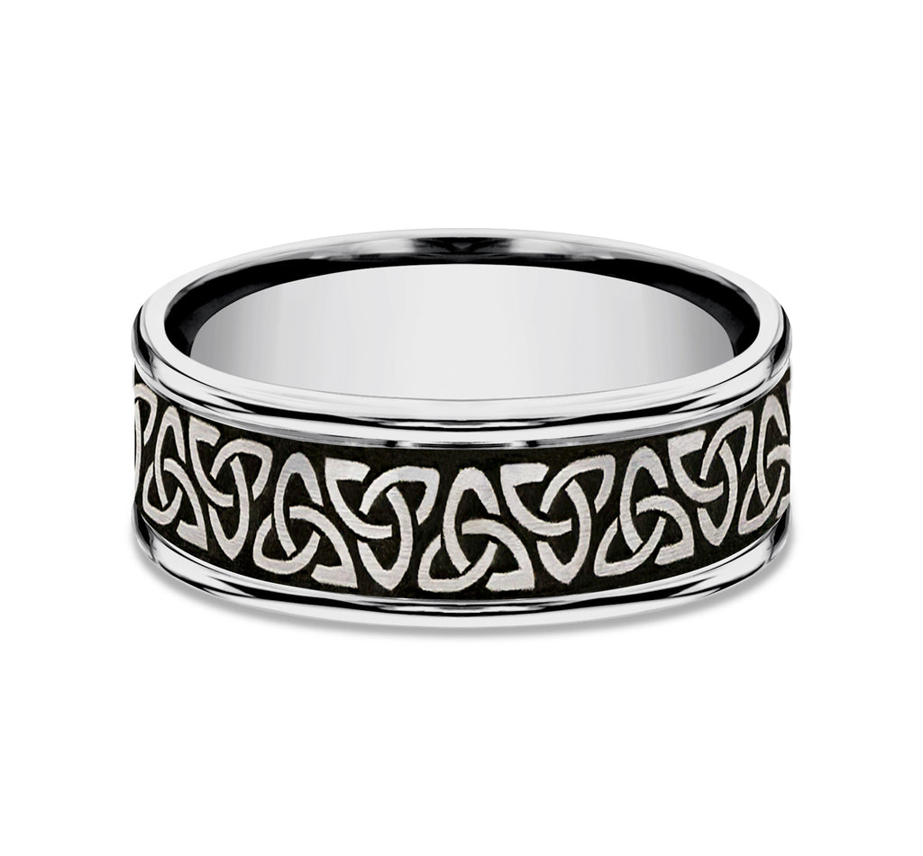 THE LIMERICK 8mm, Comfort fit, Tungsten, Celtic knot pattern, polished round edges