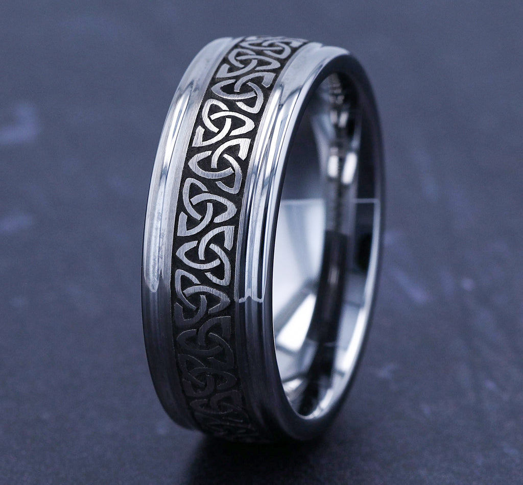 THE LIMERICK 8mm, Comfort fit, Tungsten, Celtic knot pattern, polished round edges