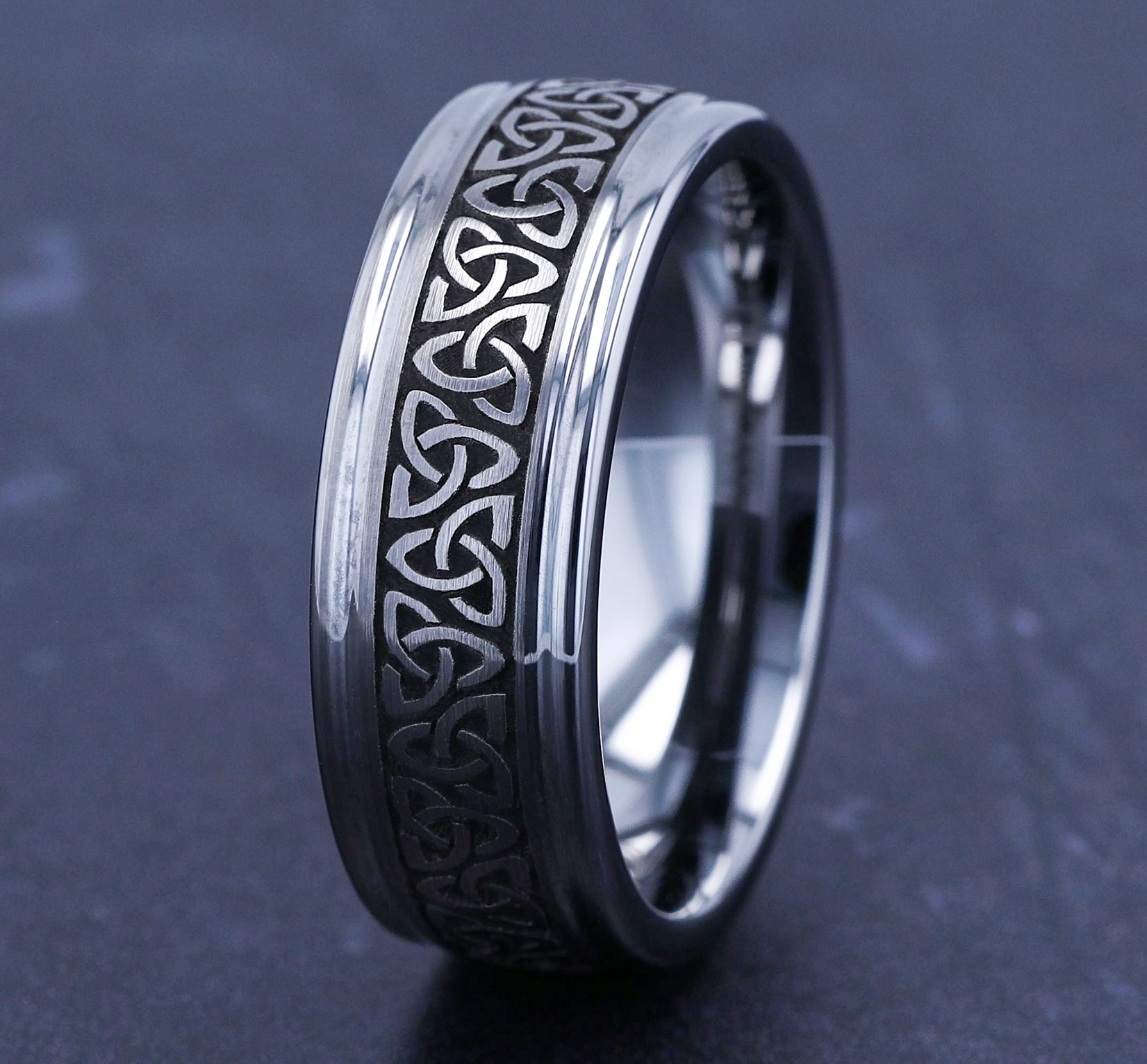 THE LIMERICK 8mm, Comfort fit, Tungsten, Celtic knot pattern, polished round edges