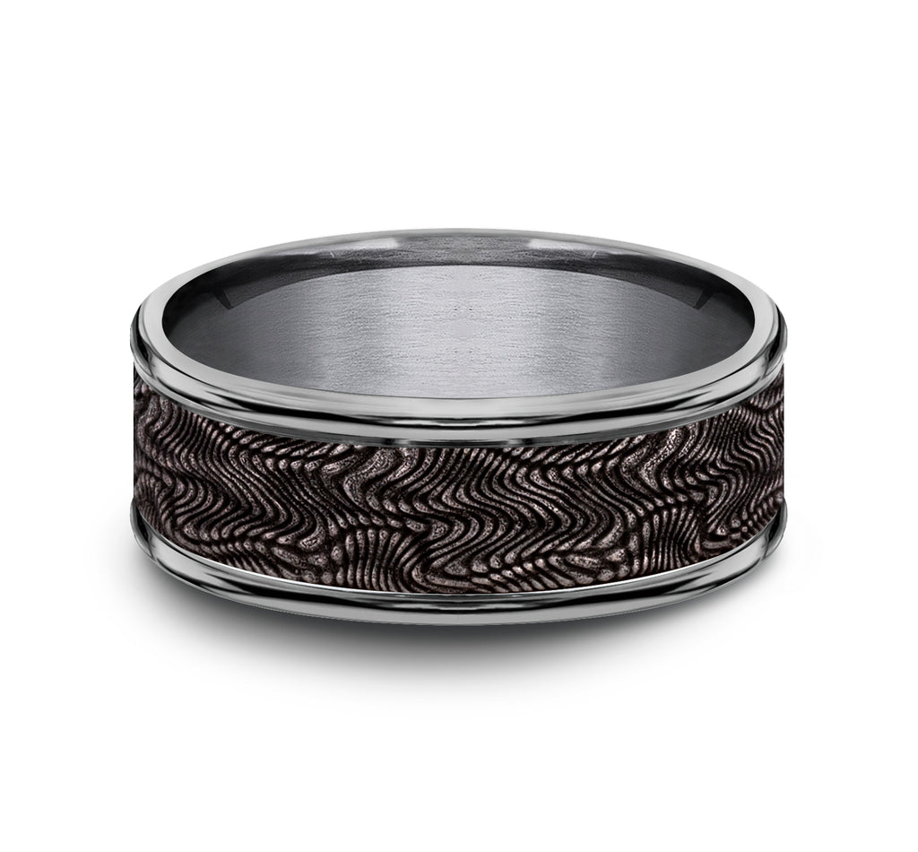 THE MAMBA 8mm, Comfort fit, Grey Tantalum, Snakeskin patterned center, polished round edges