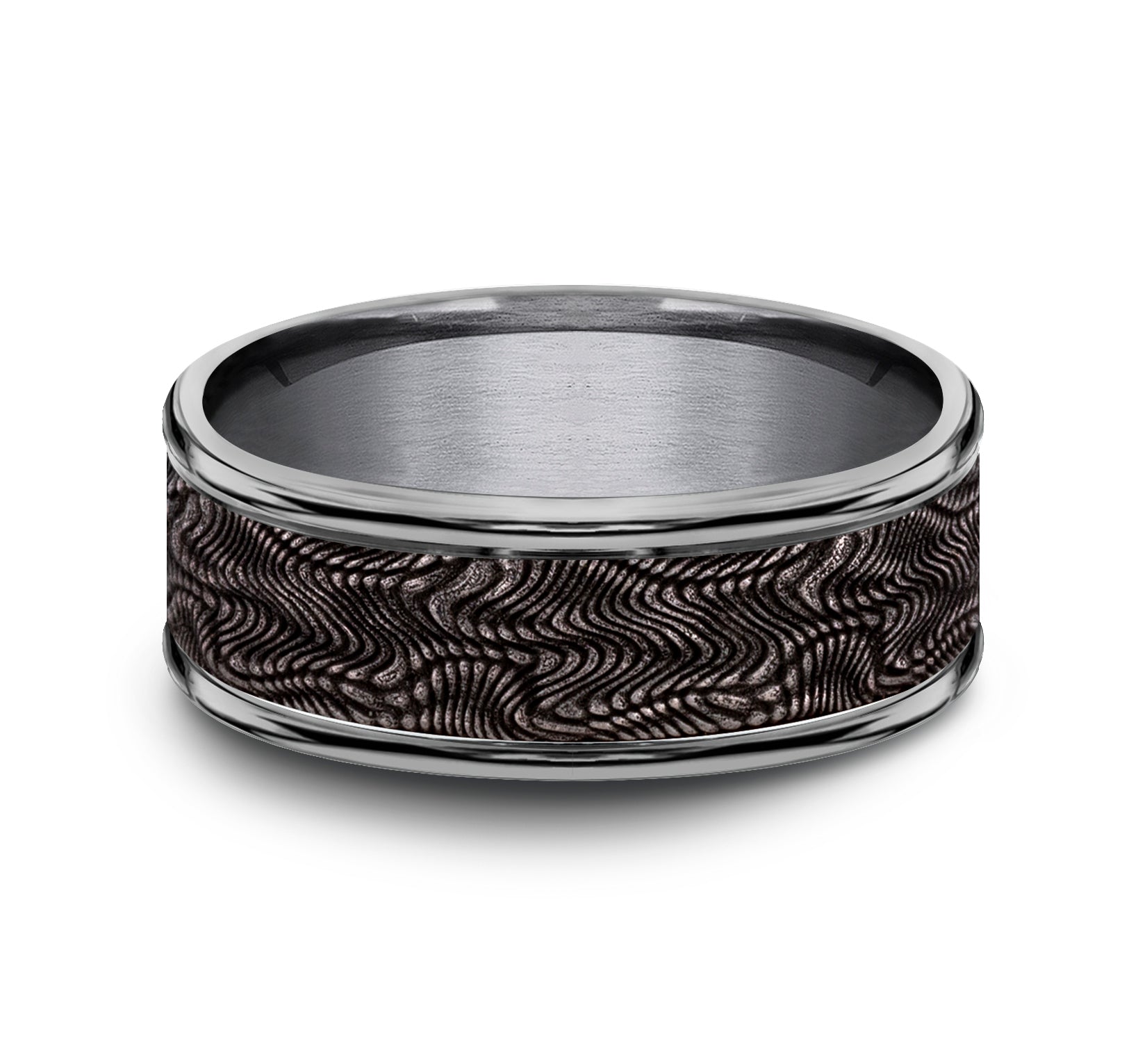 THE MAMBA 8mm, Comfort fit, Grey Tantalum, Snakeskin patterned center, polished round edges