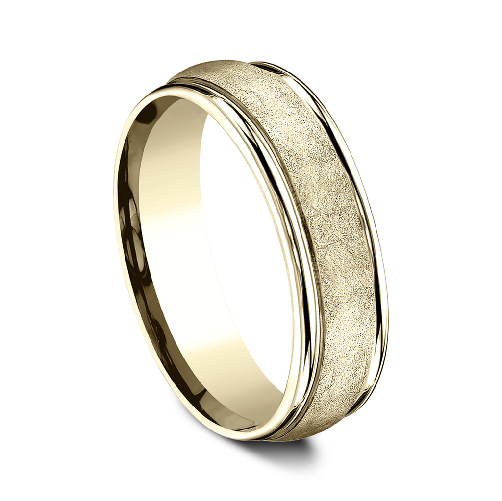 THE EZRA 6.5mm, Comfort fit, 14K Yellow Gold, Swirl finish, polished round edges