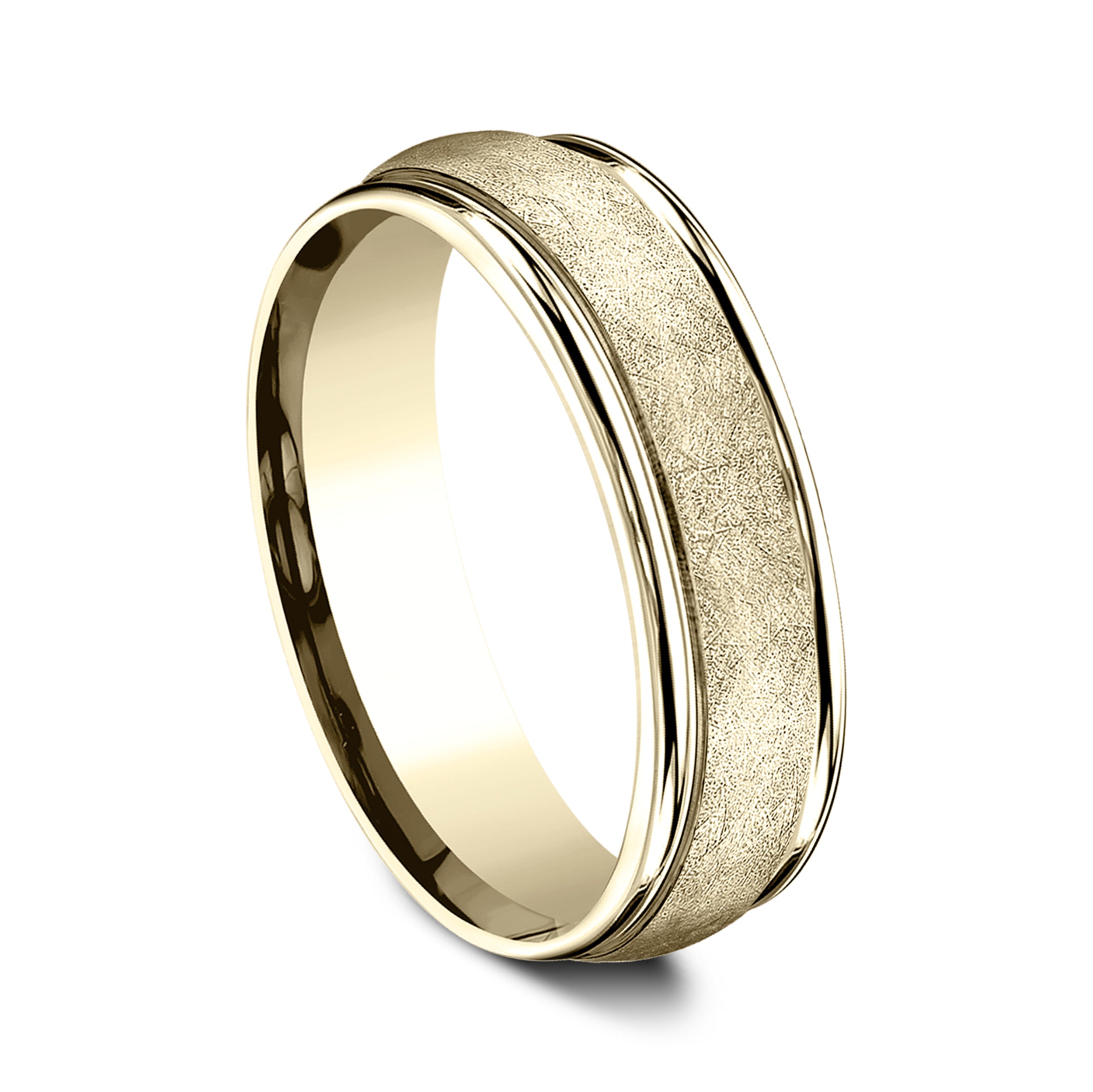 THE EZRA 6.5mm, Comfort fit, 14K Yellow Gold, Swirl finish, polished round edges