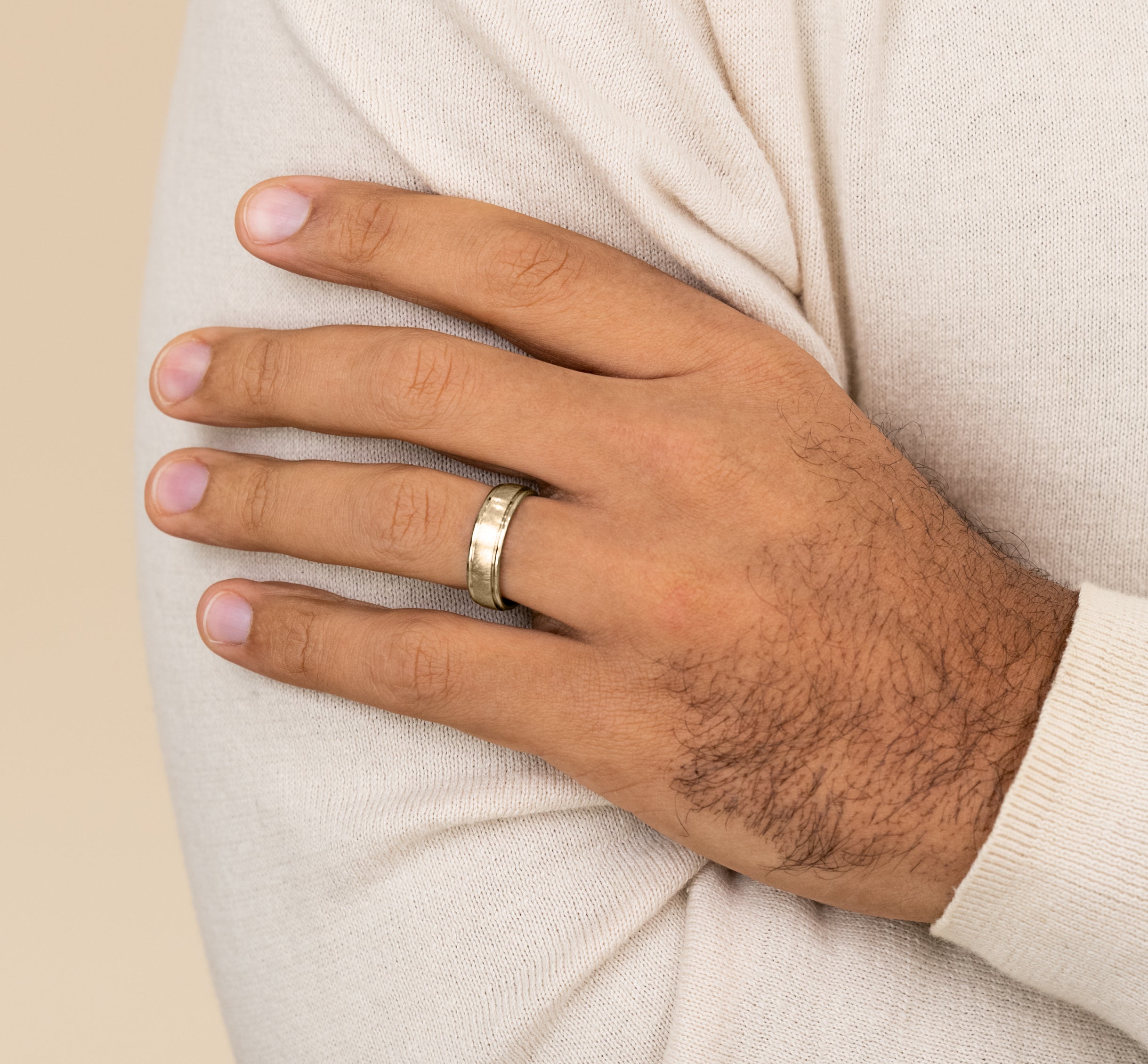 THE EZRA 6.5mm, Comfort fit, 14K Yellow Gold, Swirl finish, polished round edges