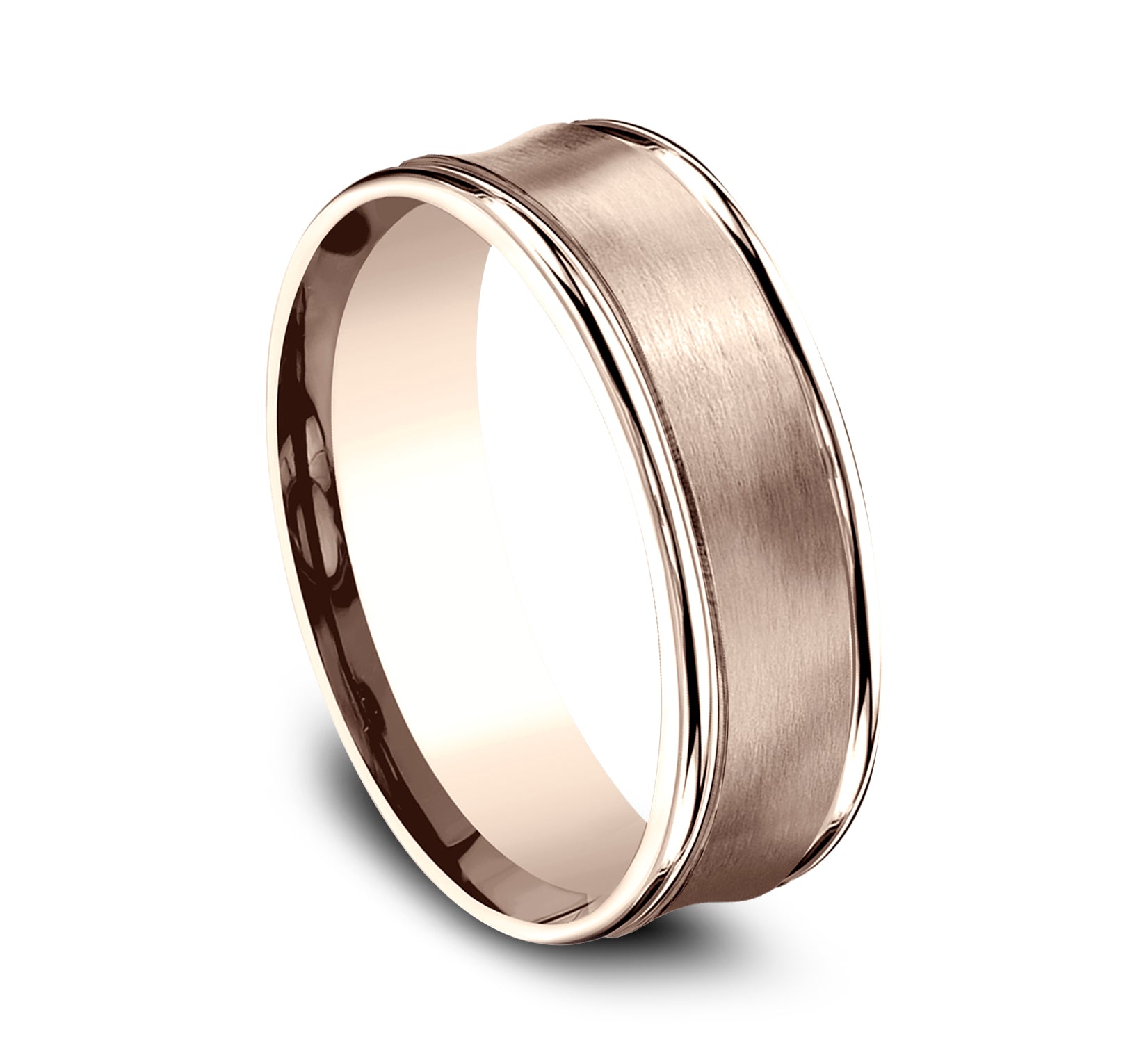 THE DESOTO 7.5mm, Comfort fit, 14K Rose Gold, Satin finished concave center, polished round edges