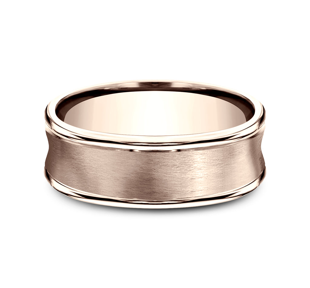 THE DESOTO 7.5mm, Comfort fit, 14K Rose Gold, Satin finished concave center, polished round edges