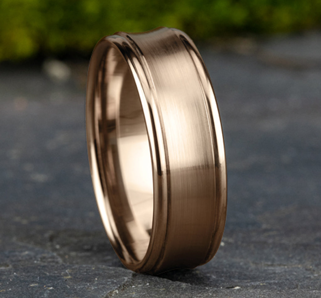 THE DESOTO 7.5mm, Comfort fit, 14K Rose Gold, Satin finished concave center, polished round edges