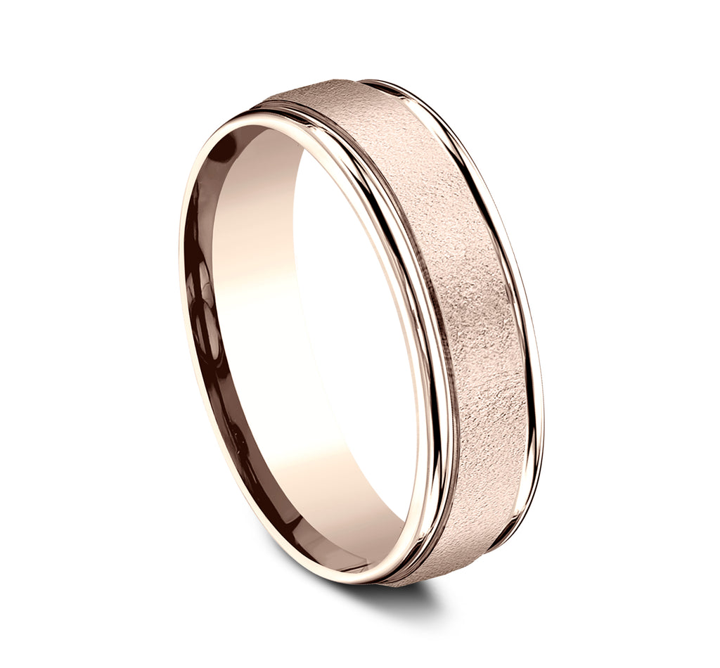 THE PHOENIX 6.5mm, Lightweight comfort fit, 14K Rose Gold, Wire brush center, polished round edges