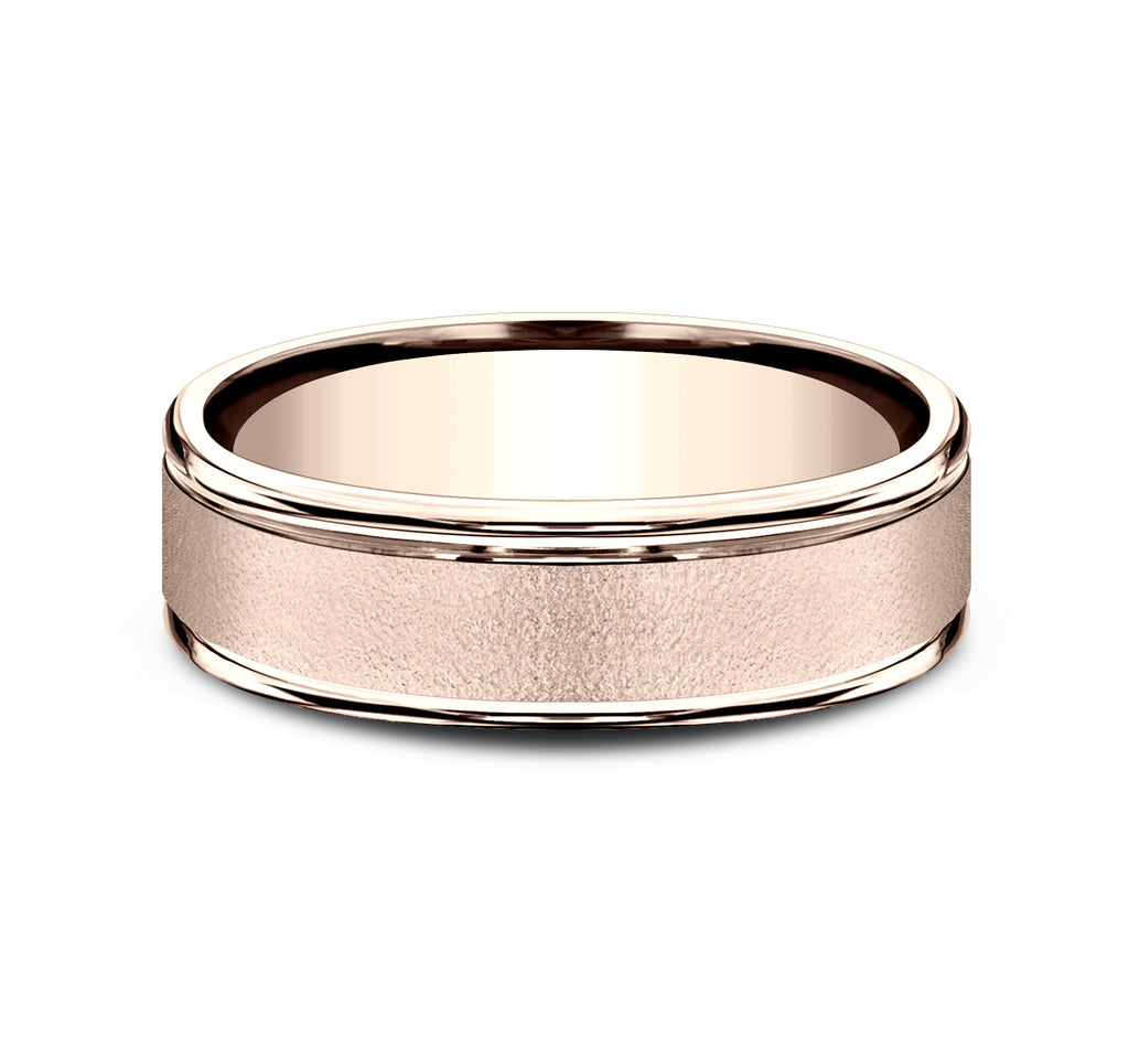 THE PHOENIX 6.5mm, Lightweight comfort fit, 14K Rose Gold, Wire brush center, polished round edges