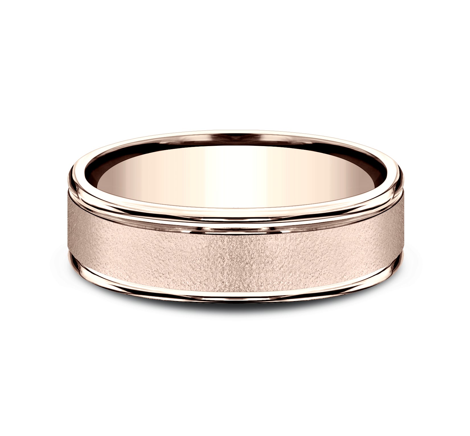 THE PHOENIX 6.5mm, Lightweight comfort fit, 14K Rose Gold, Wire brush center, polished round edges