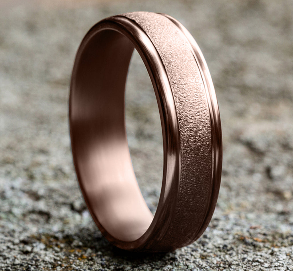 THE PHOENIX 6.5mm, Lightweight comfort fit, 14K Rose Gold, Wire brush center, polished round edges