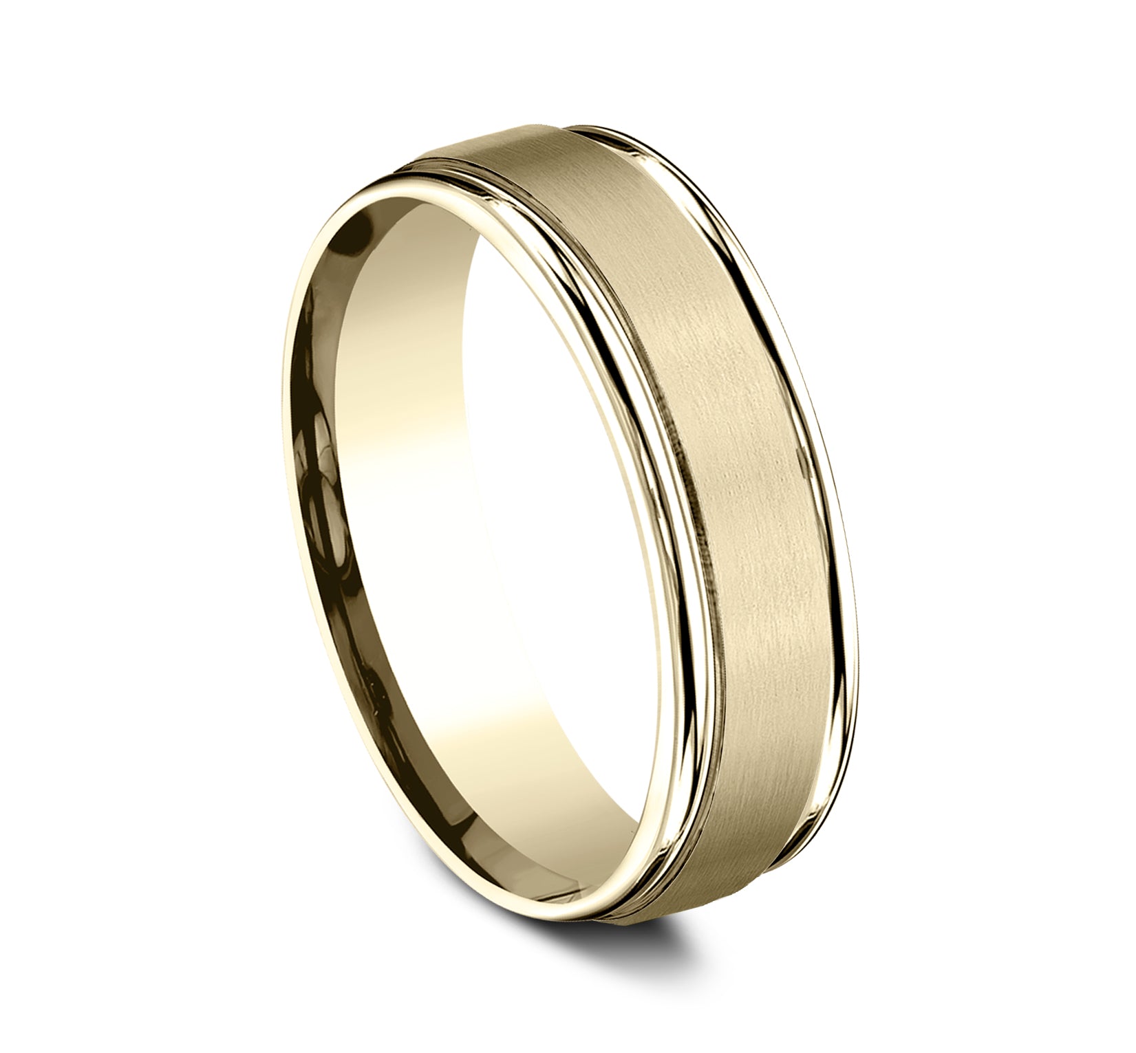 THE ARCADIA 6.5mm, Lightweight comfort fit, 14K Yellow Gold, Satin center, polished round edges