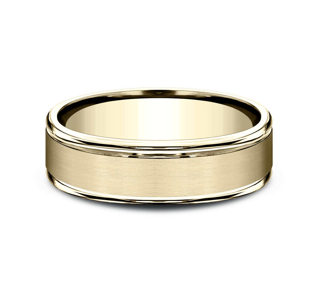 THE ARCADIA 6.5mm, Lightweight comfort fit, 14K Yellow Gold, Satin center, polished round edges