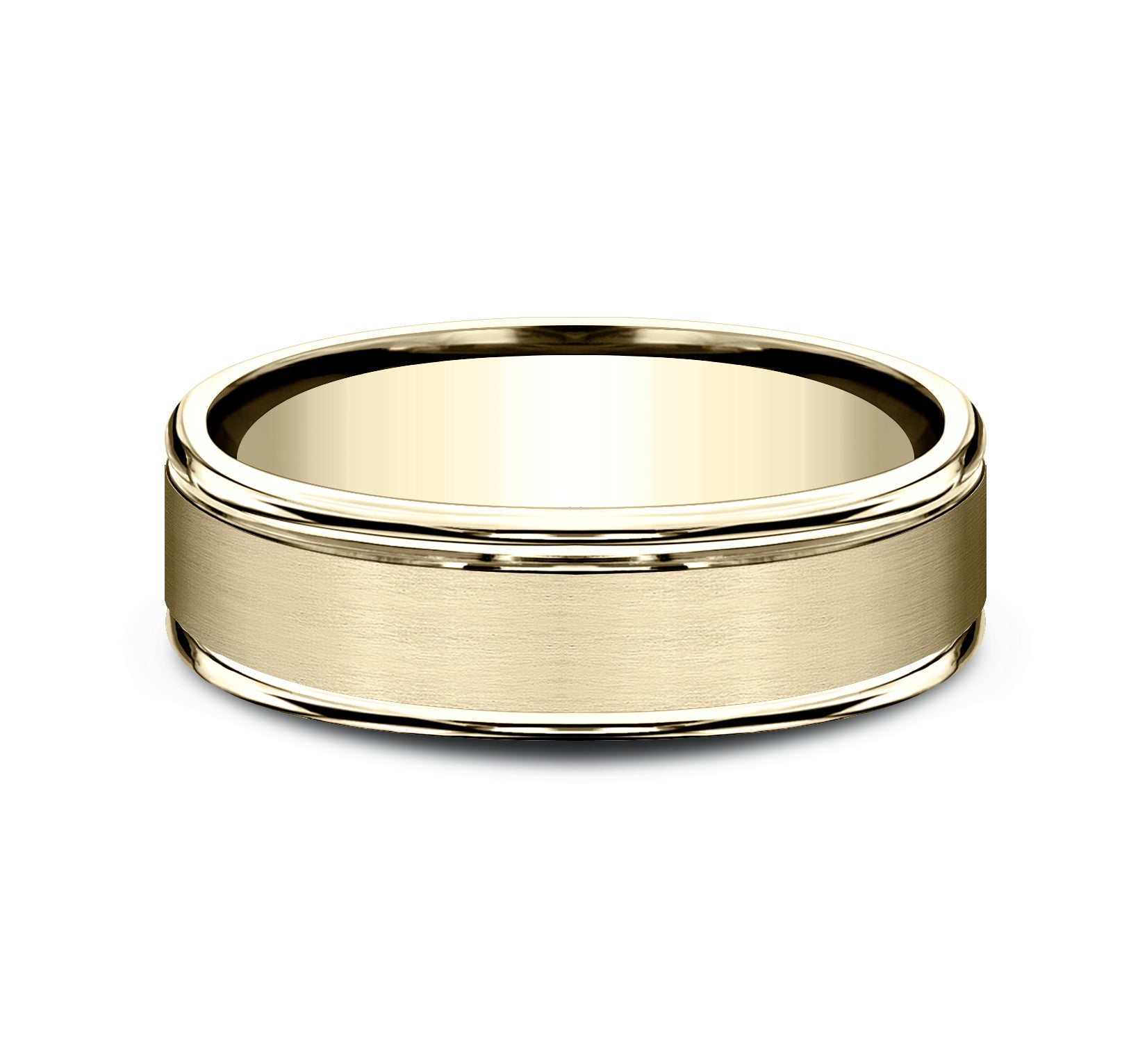 THE ARCADIA 6.5mm, Lightweight comfort fit, 14K Yellow Gold, Satin center, polished round edges