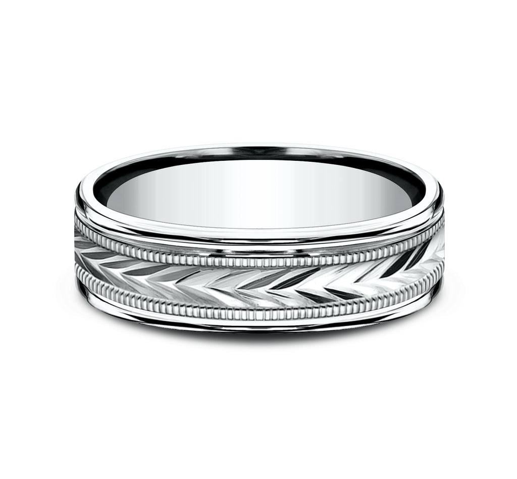 THE DOMINION 6.5mm, Lightweight comfort fit, 14K White Gold, Wheat pattern with milgrain detail, polished round edges