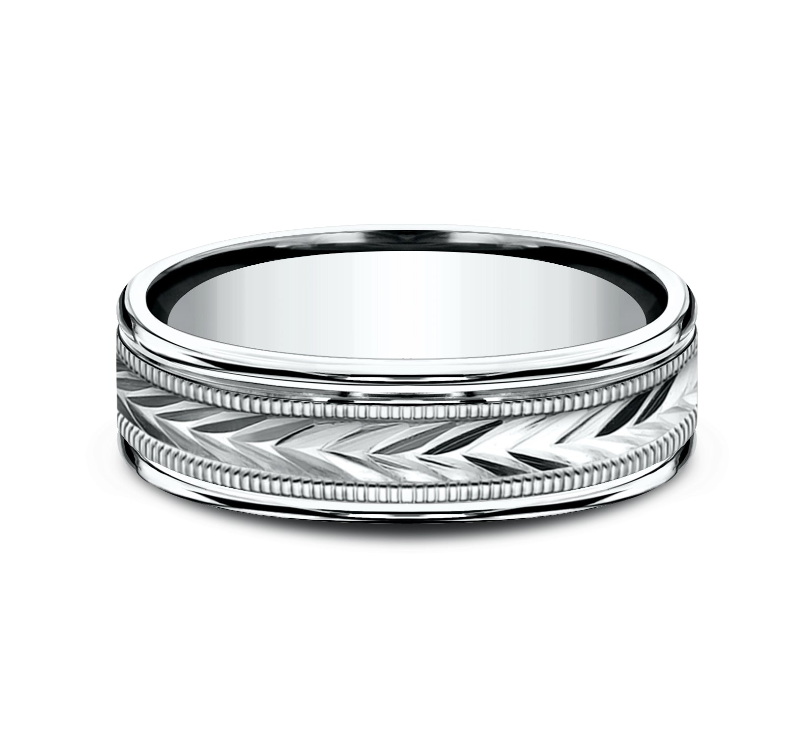 THE DOMINION 6.5mm, Lightweight comfort fit, 14K White Gold, Wheat pattern with milgrain detail, polished round edges