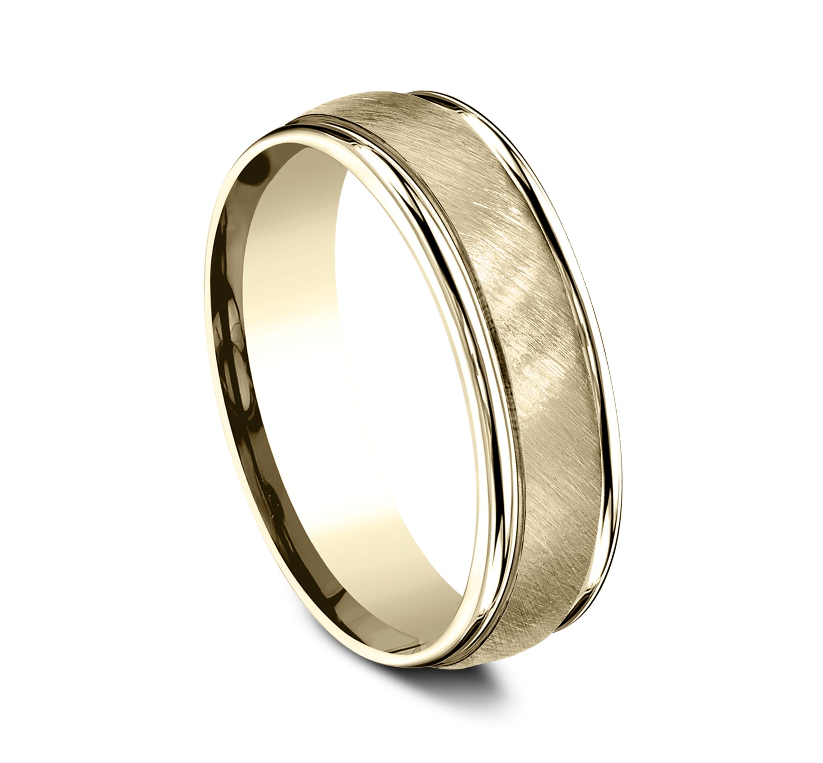 THE ODYSSEY 6.5mm, Lightweight comfort fit, 14K Yellow Gold, Diagonal satin finish, polished round edges