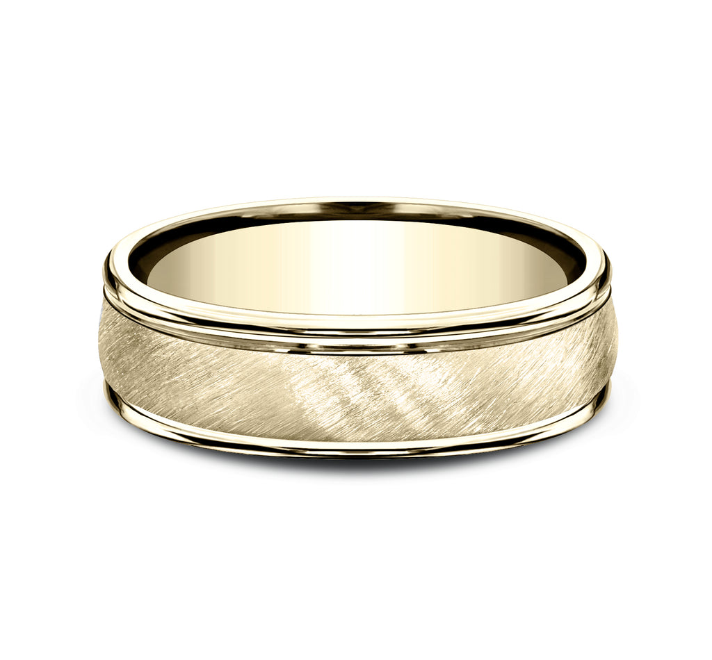 THE ODYSSEY 6.5mm, Lightweight comfort fit, 14K Yellow Gold, Diagonal satin finish, polished round edges