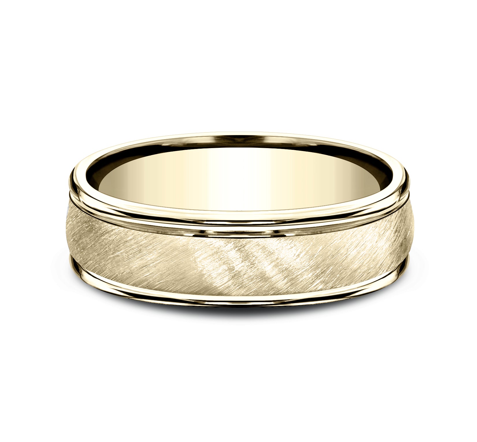 THE ODYSSEY 6.5mm, Lightweight comfort fit, 14K Yellow Gold, Diagonal satin finish, polished round edges