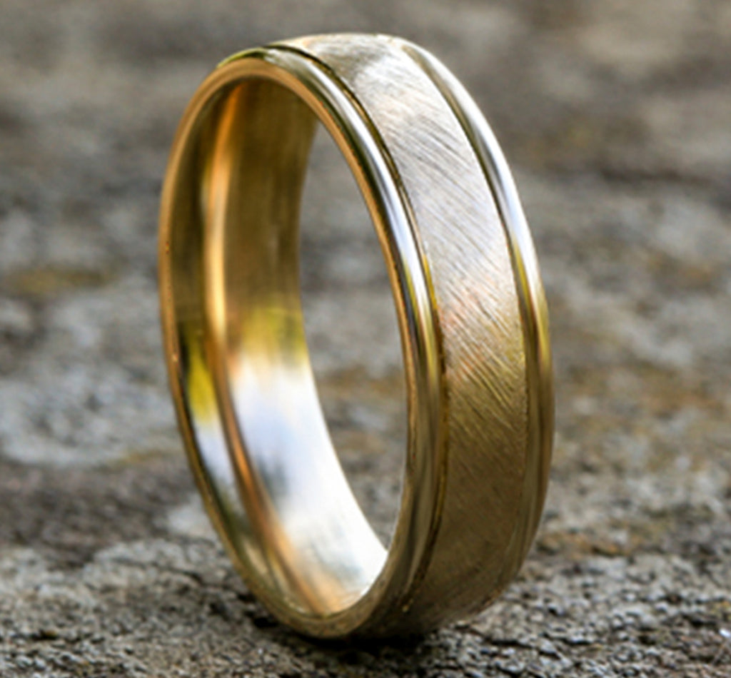 THE ODYSSEY 6.5mm, Lightweight comfort fit, 14K Yellow Gold, Diagonal satin finish, polished round edges