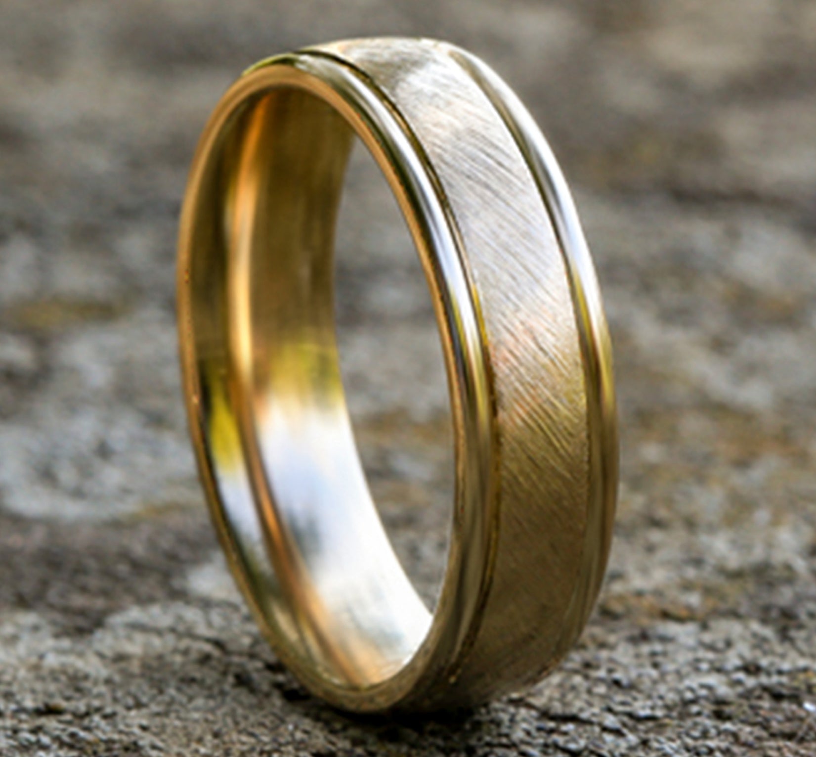 THE ODYSSEY 6.5mm, Lightweight comfort fit, 14K Yellow Gold, Diagonal satin finish, polished round edges