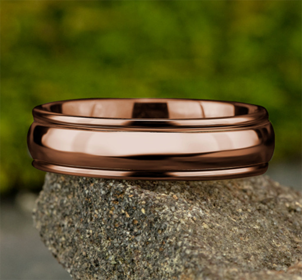 THE ATLAS 6.5mm, Lightweight comfort fit, 14K Rose Gold, High polished center, polished round edges