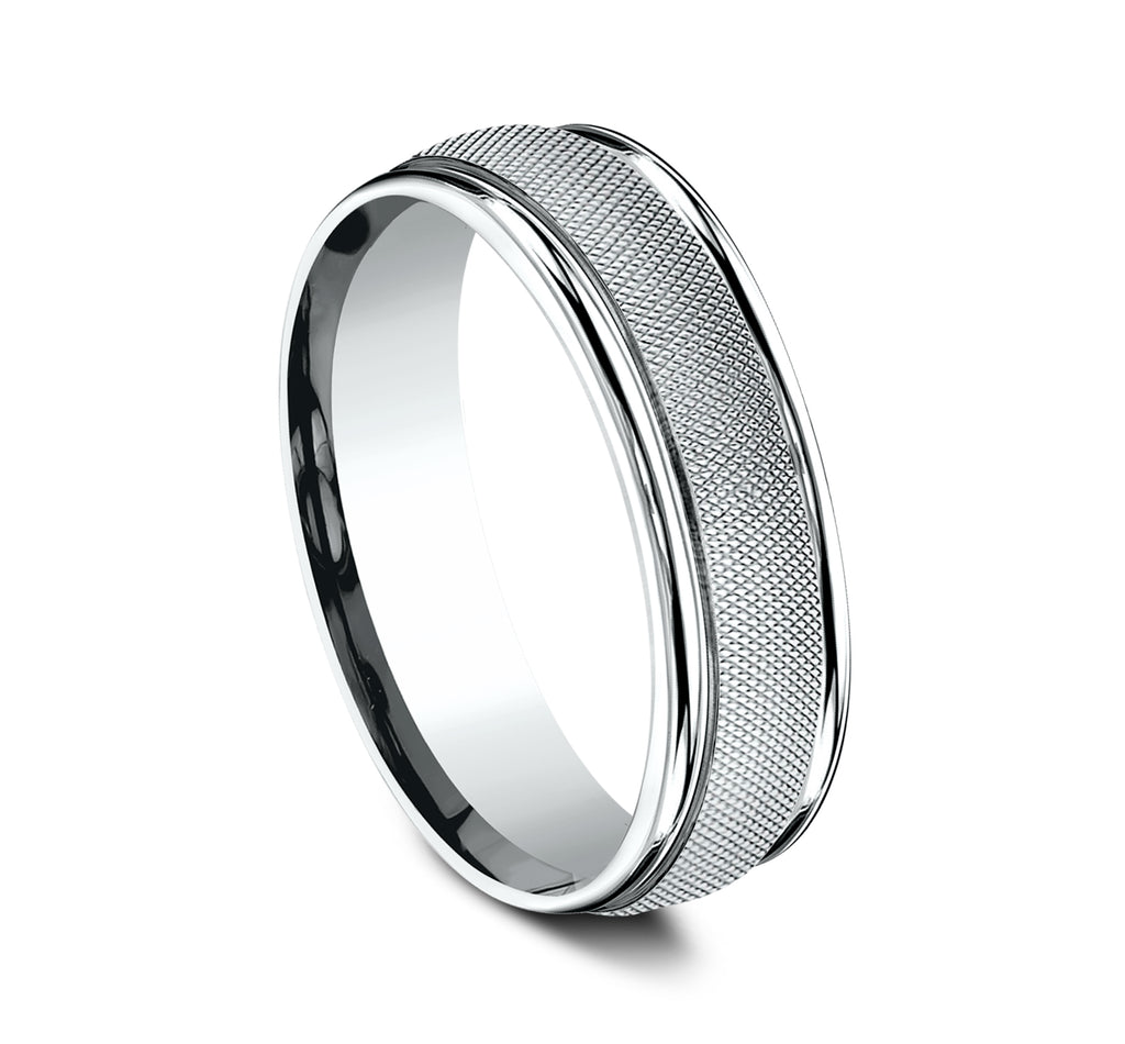 THE TEMPLAR 6.5mm, Lightweight comfort fit, 14K White Gold, Florentine finished center, polished round edges