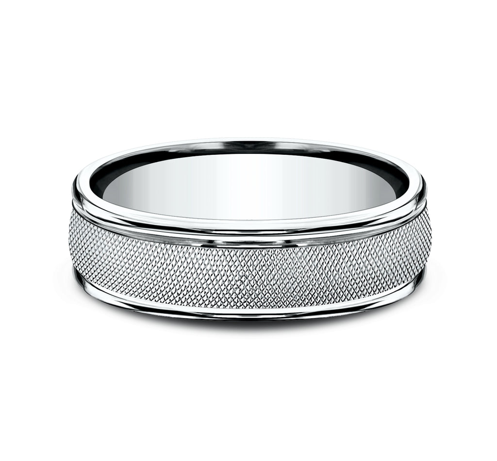 THE TEMPLAR 6.5mm, Lightweight comfort fit, 14K White Gold, Florentine finished center, polished round edges