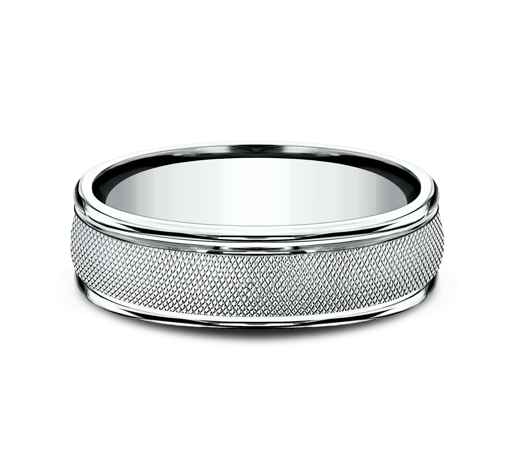 THE TEMPLAR 6.5mm, Lightweight comfort fit, 14K White Gold, Florentine finished center, polished round edges