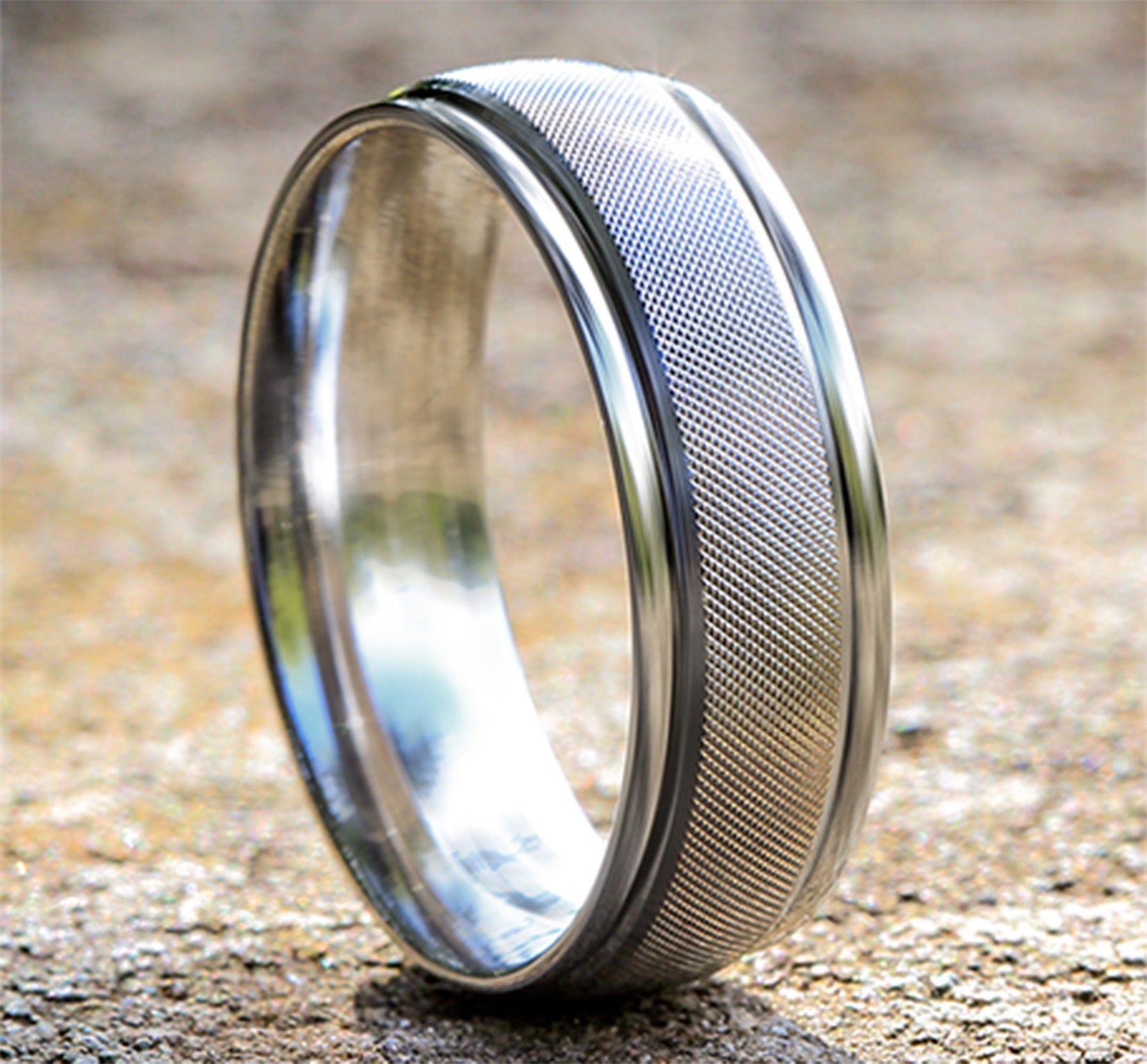 THE TEMPLAR 6.5mm, Lightweight comfort fit, 14K White Gold, Florentine finished center, polished round edges