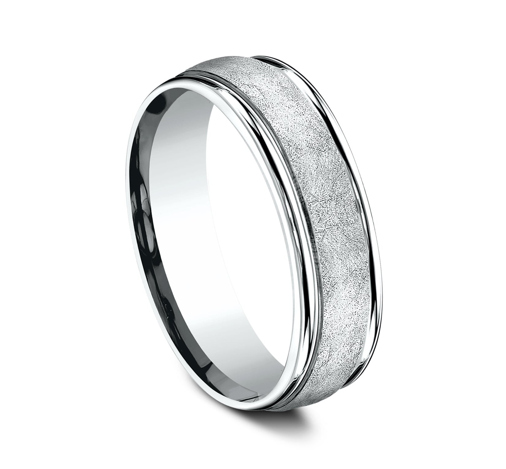 THE PARADIGM 6.5mm, Lightweight comfort fit, 14K White Gold, Swirl finish, polished round edges