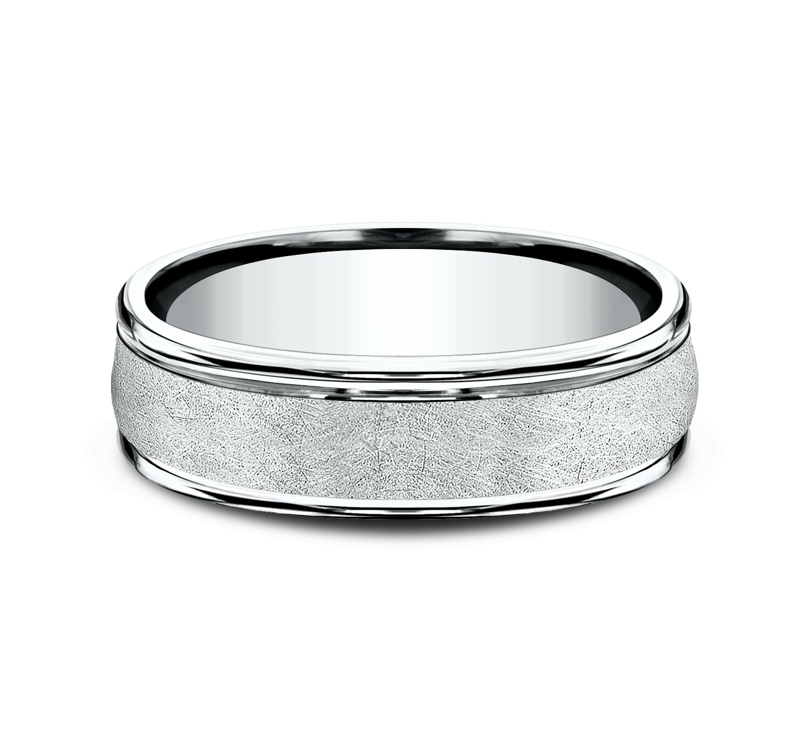 THE PARADIGM 6.5mm, Lightweight comfort fit, 14K White Gold, Swirl finish, polished round edges