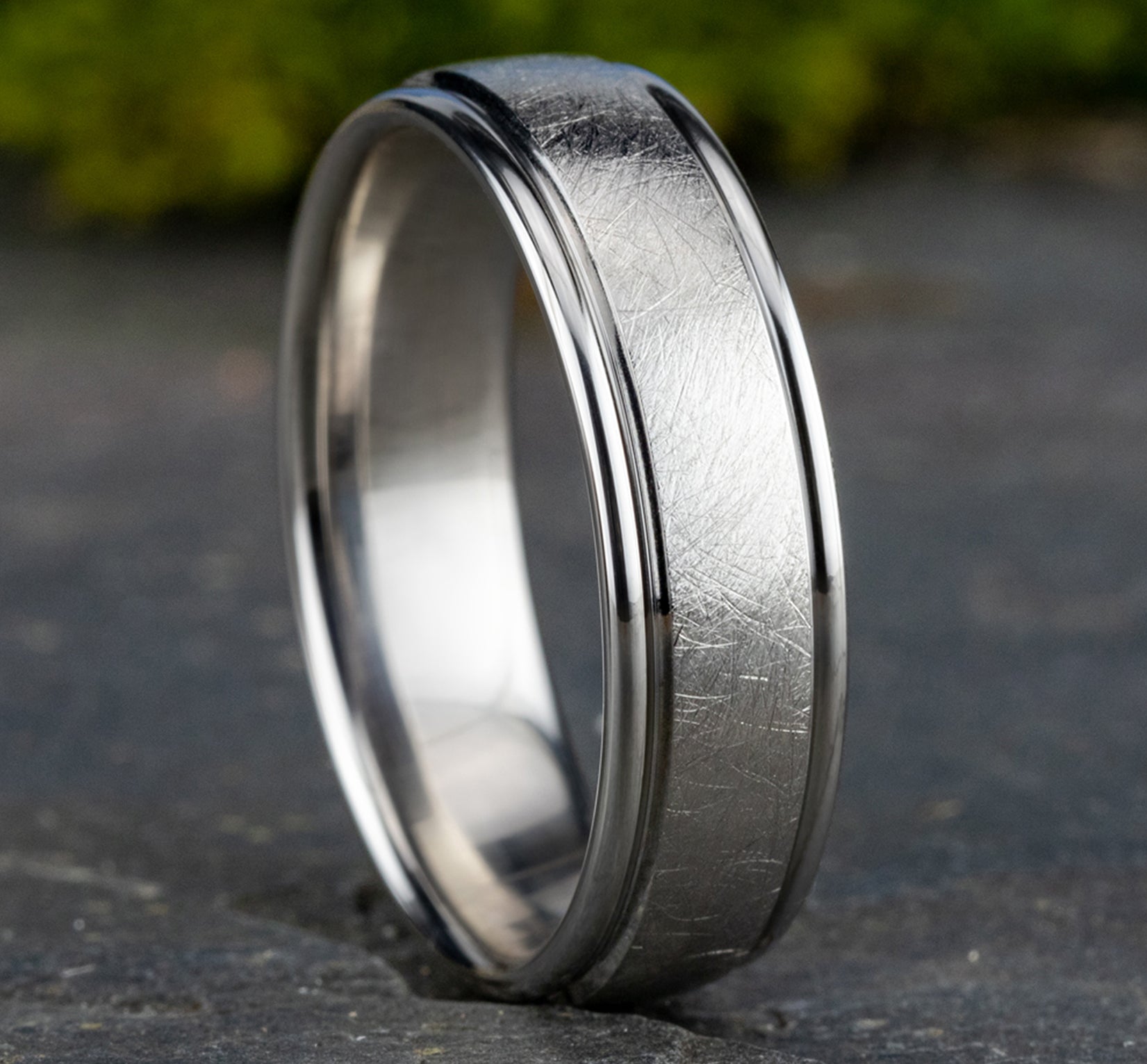 THE PARADIGM 6.5mm, Lightweight comfort fit, 14K White Gold, Swirl finish, polished round edges