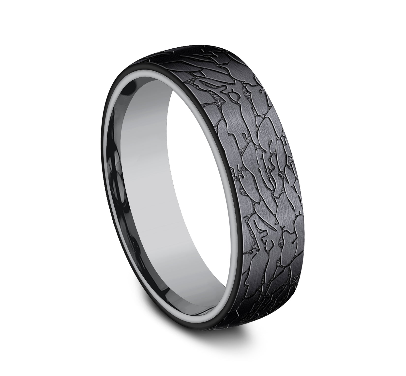 THE AVALON 6.5mm, Comfort fit, Grey Tantalum and Black Titanium, Fractured rock pattern